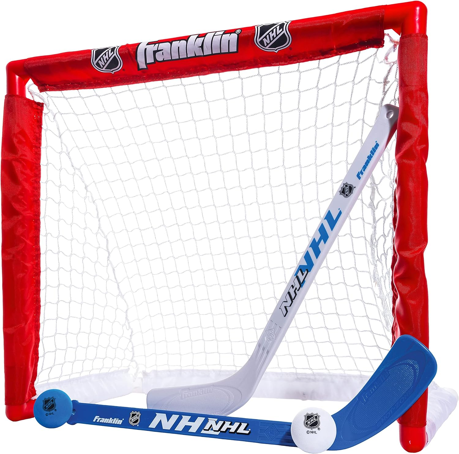Franklin Sports NHL Kids Mini Hockey Set - Includes 1 Knee Hockey Goal - 2 Mini Hockey Sticks + 2 Foam Balls - Indoor Toy Mini Hockey Goal + Sticks Set,Red image number 6