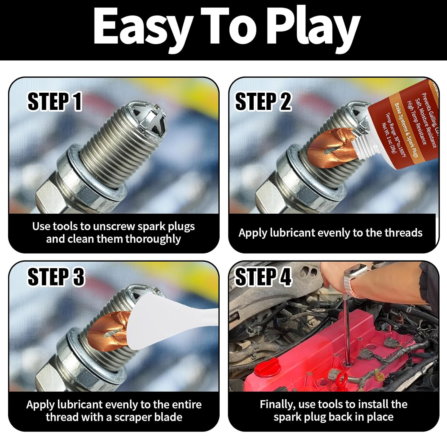 Copper Anti-Seize Thread Lubricant Spark Plug Antiseize Grease Compound for Automotive, Bolts and Nuts | High Temp Brake Parts Lubricant Grease Prevents Rust, Corrosion, Seizing - 1Oz Tube (1-Pack) image number 3