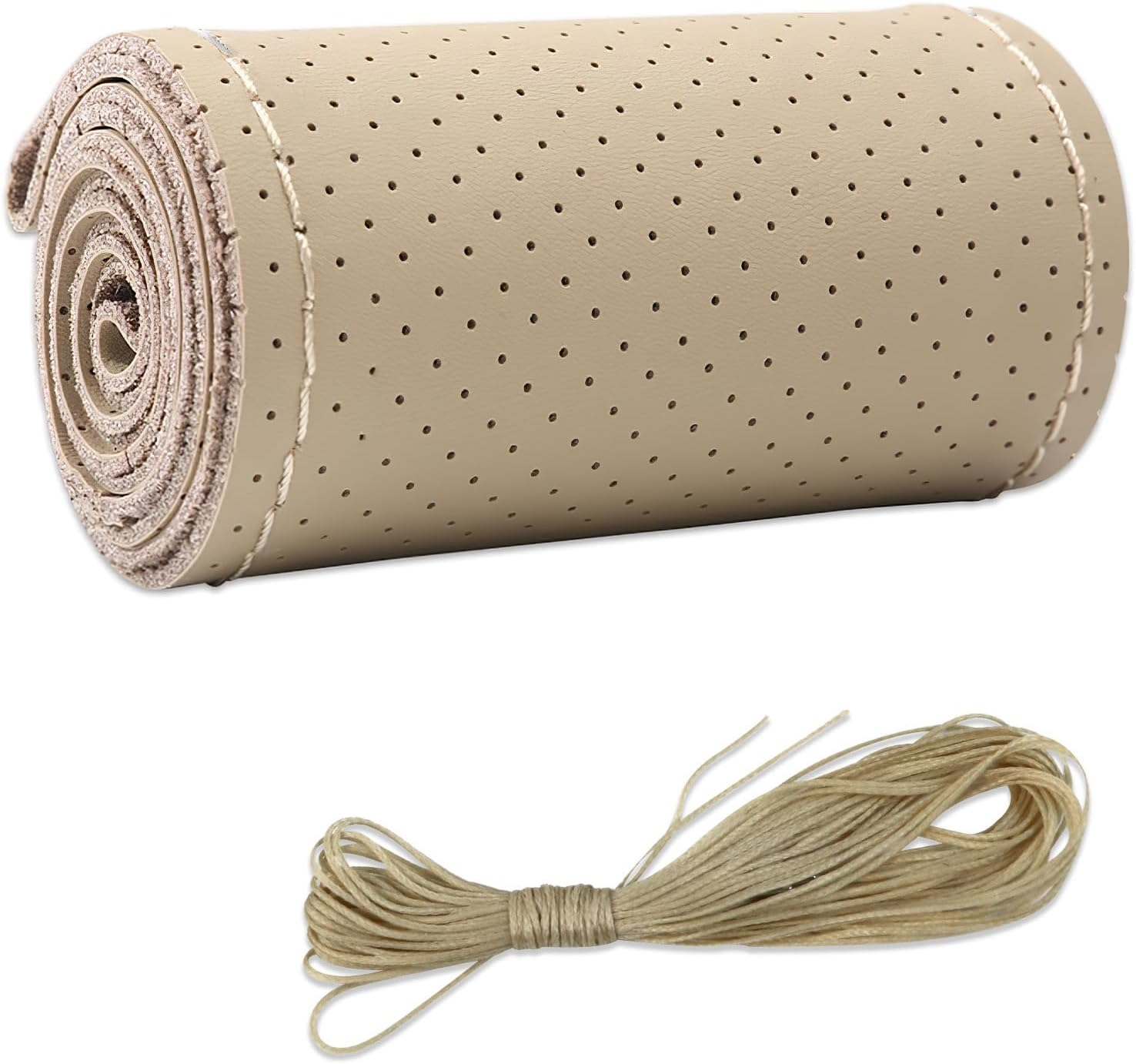 Micro Fiber Leather Steering Wheel Cover, DIY Sewing with Needle & Thread, Breathable Anti-Slip Car Steering Wheel Protector, Universal 15 Inch Auto Steering Wheel Stitch on Wrap (Coffee, Full Hole) image number 3