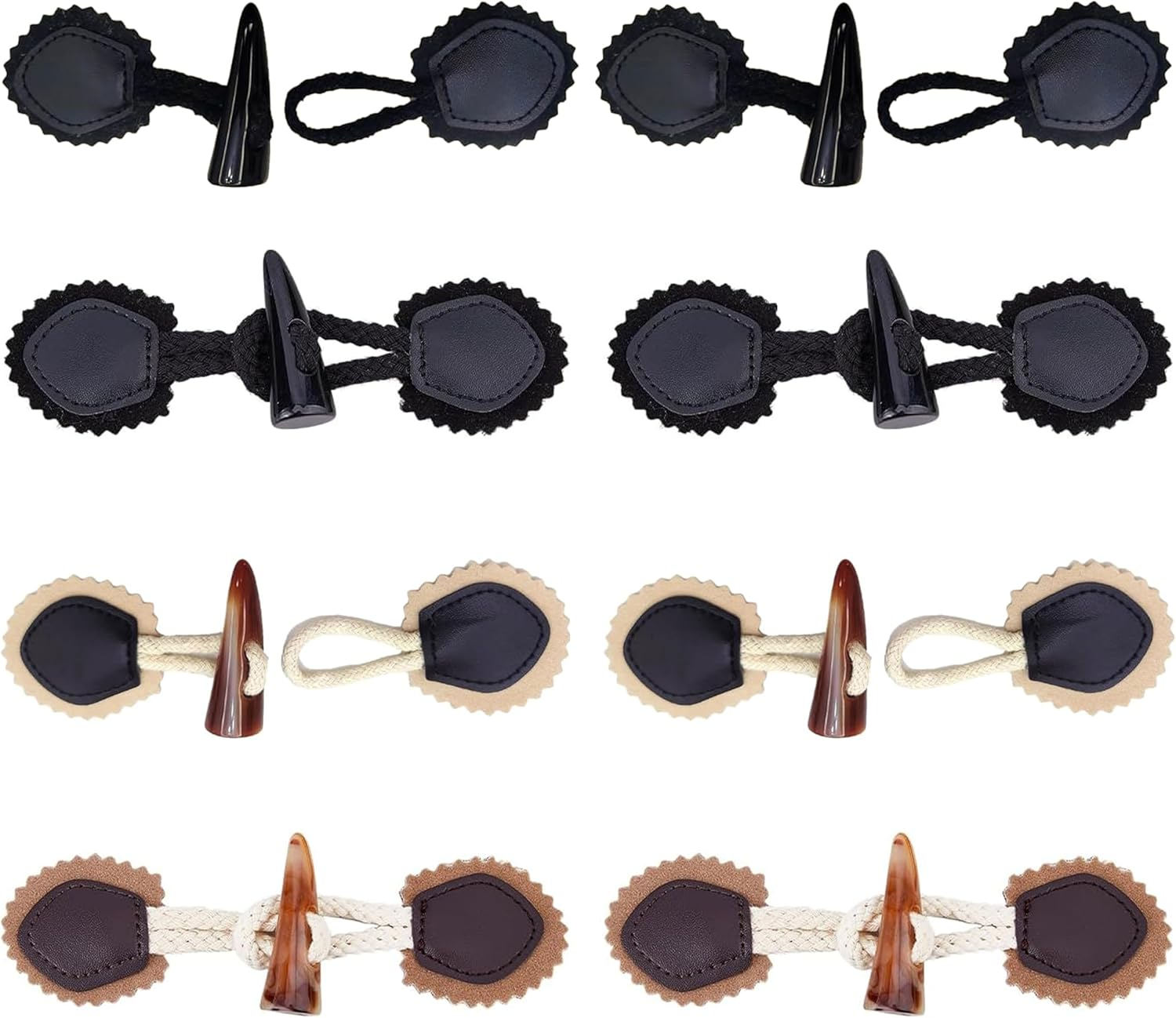 8 Sets Leather Sew-On Toggles Closures with Resin Horn Button Sewing Accessories,For Coat Clothing,Knitwear,Windbreaker,Padded Jacket,Down Jacket,Clothing Buttons Replacement Kit(3 Colors) image number 4
