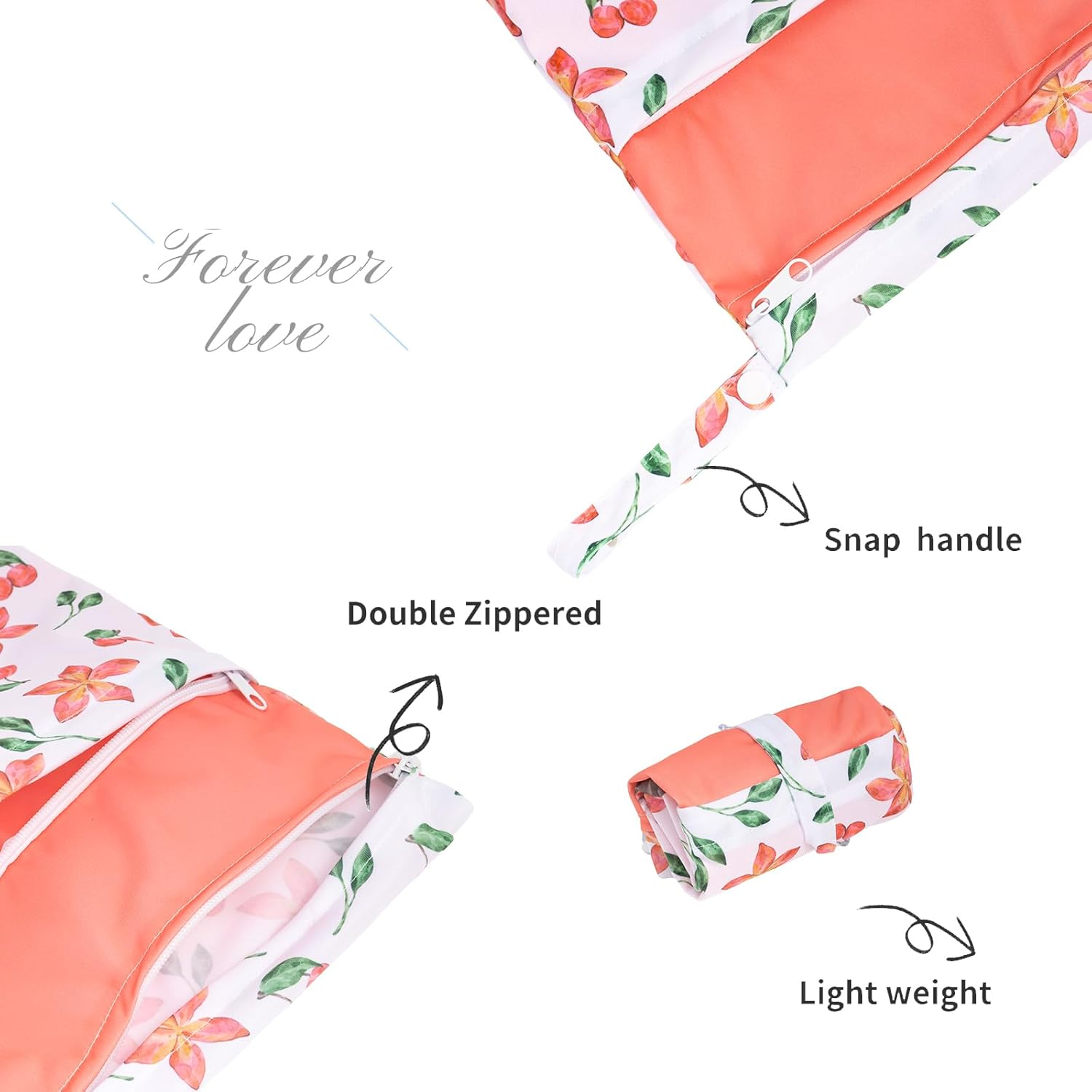 ALVABABY 2Pcs Cloth Diaper Wet Dry Bags Waterproof Reusable with Two Zippered Pockets Travel Beach Pool Daycare Soiled Baby Items Yoga Gym Bag for Swimsuits or Wet Clothes L-AMD0467-AU image number 2