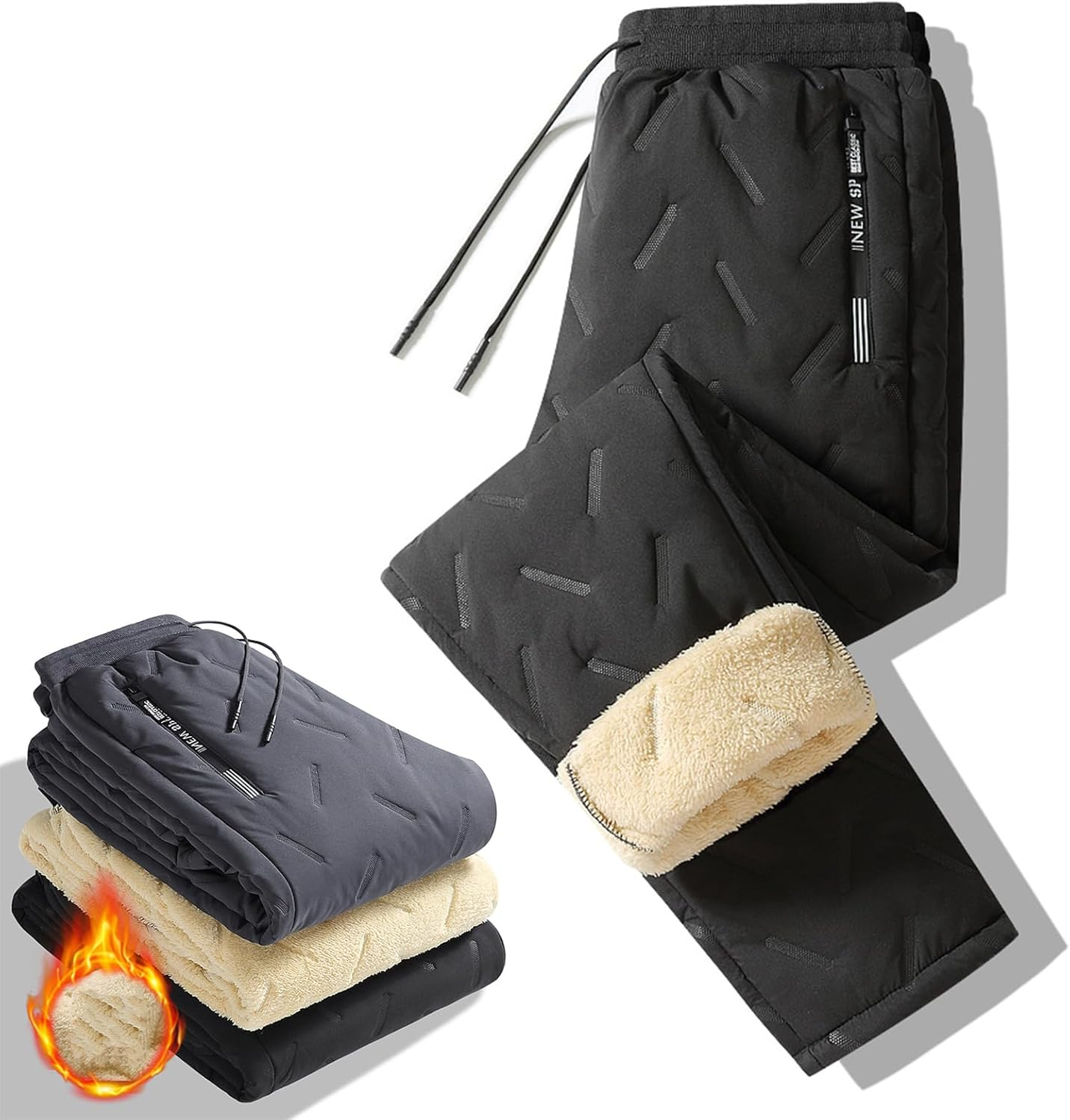 Thermal Pants Men Winter, Winter Warm Fuzzy Leggings, Winter Waterproof Thermal Pants Jogging Pants (L,Gray 1)