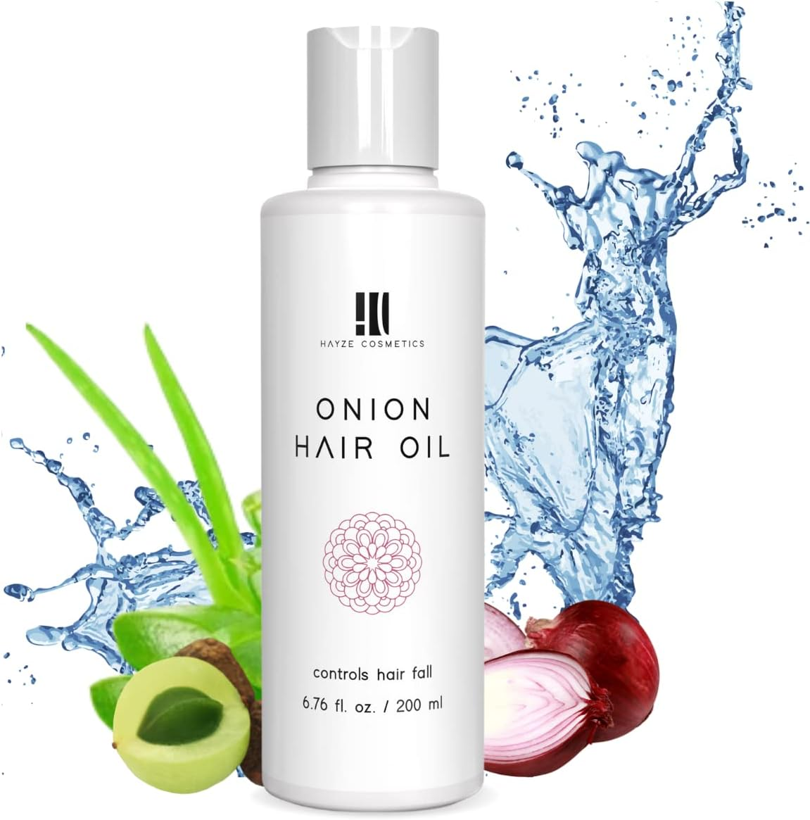 Hayze Onion Hair Oil for Hair Fall Control & Growth | with Almond, Hibiscus & Grape Seed | Scalp Soothing, Dandruff Care & Itching Relief | No Chemicals | Vegan | Light & Non-Sticky - 200Ml
