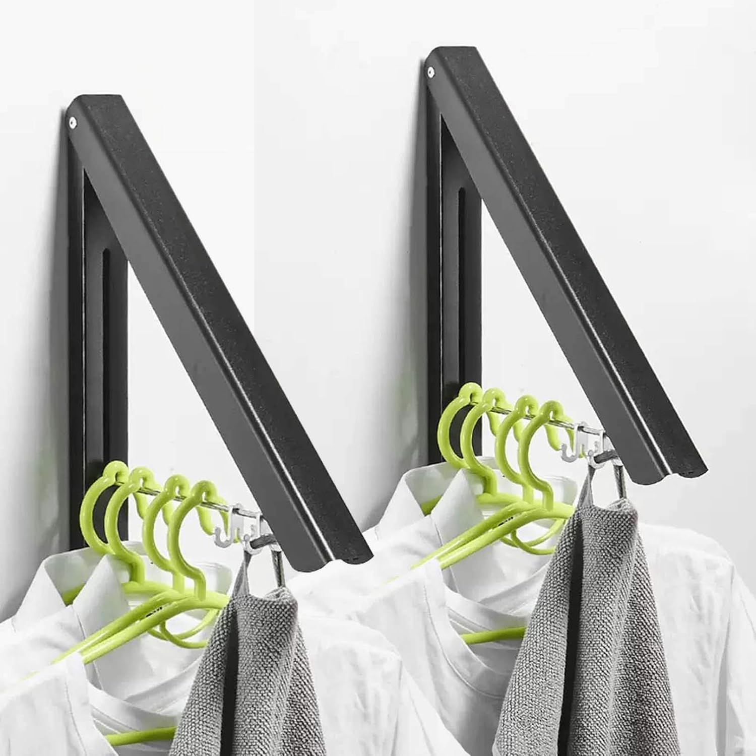 MISSMIN White Retractable Clothes Rack 2 Pack - Wall Mounted Folding Clothes Hanger Drying Rack for Laundry Room Closet Storage Organization