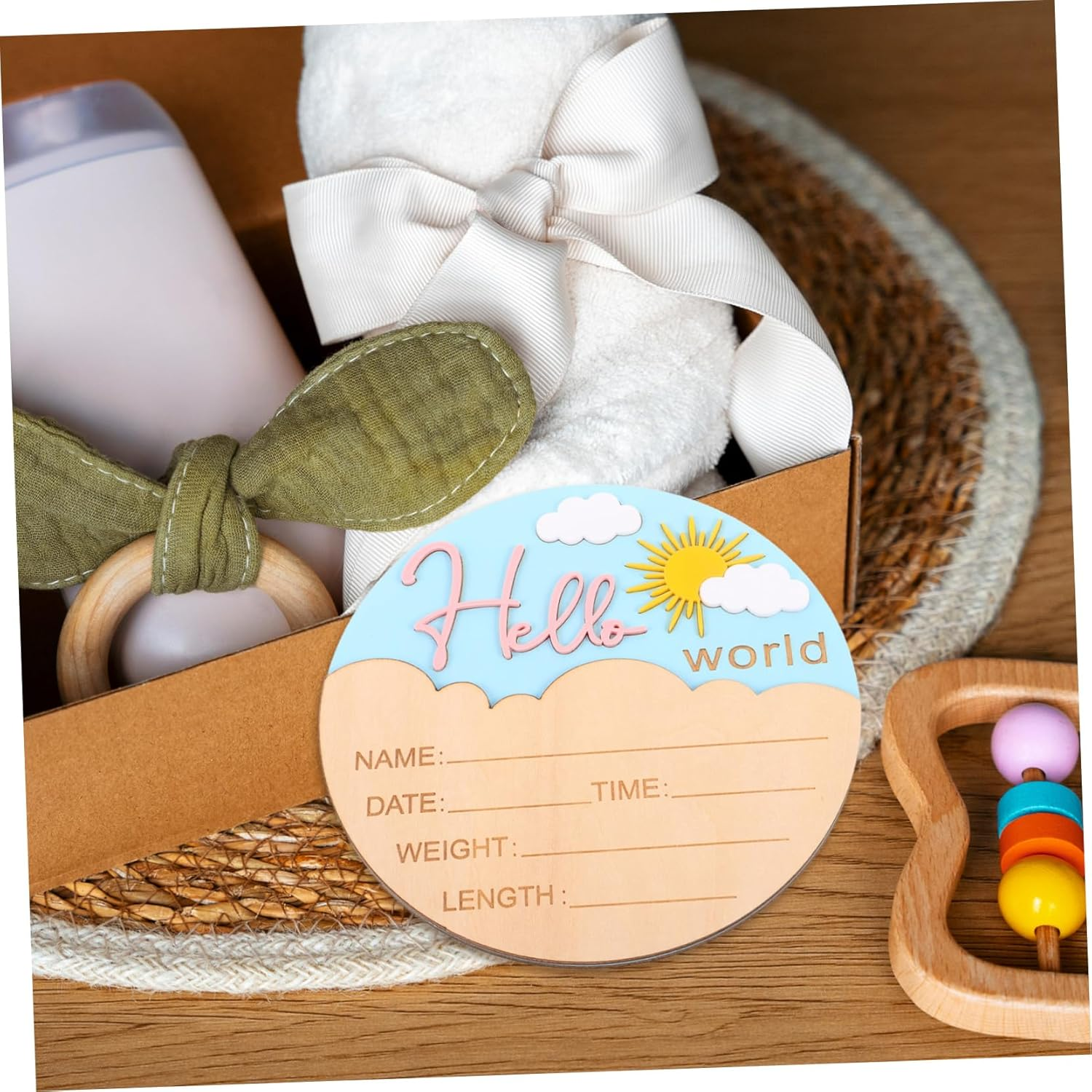 Abaodam Wooden Newborn Announcement Sign Name Plaques Rustic Birth Welcome Board for Nursery Photo Prop Unisex Pink Shower Decoration image number 3