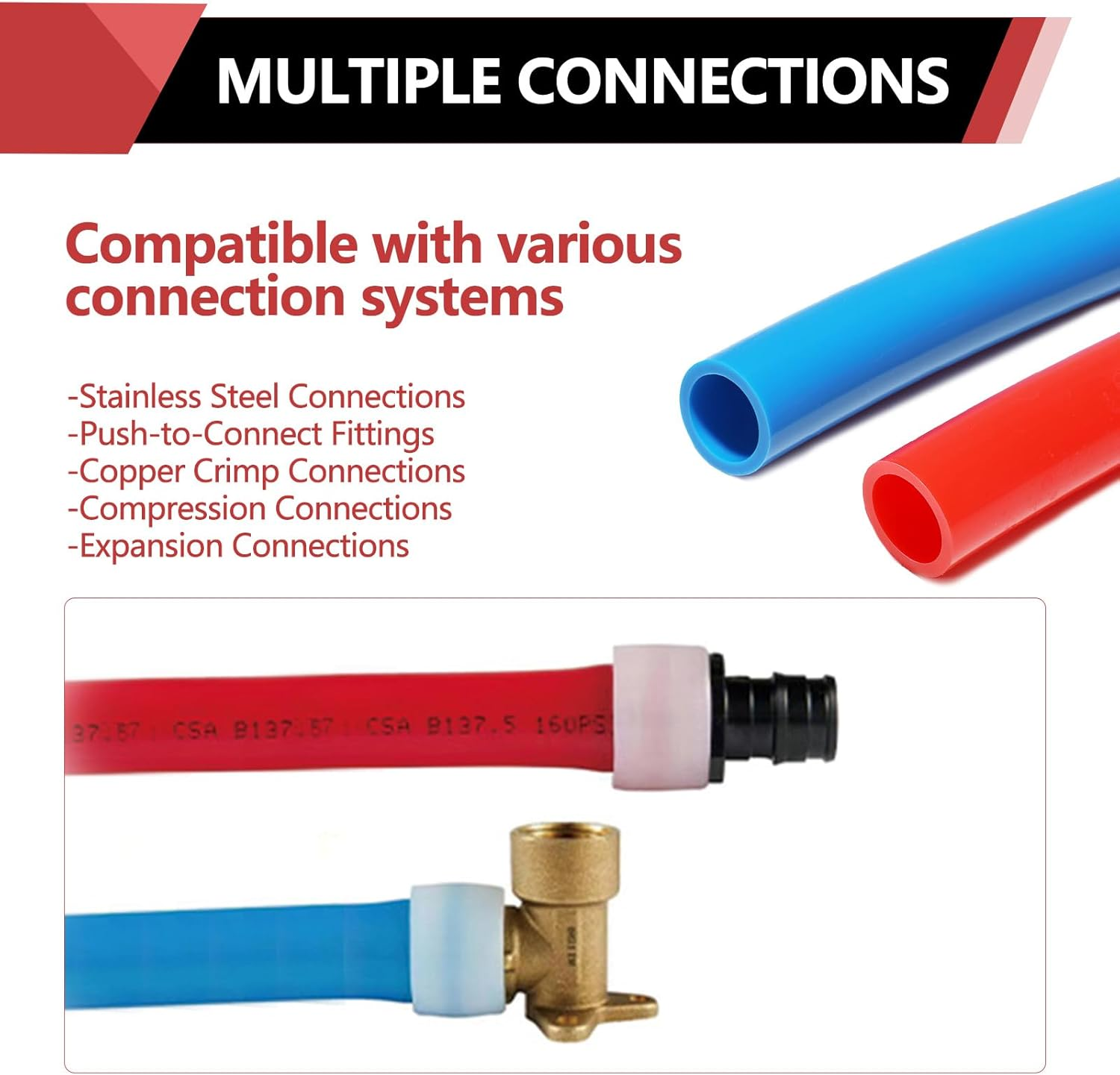 EFIELD 1/2 Inch 2 X100 Ft Pex-A Pipe/Tubing Blue & Red 200 Ft Length for Potable Water-For Hot/Cold Water-Plumbing Applications, with Free Pipe Cutter