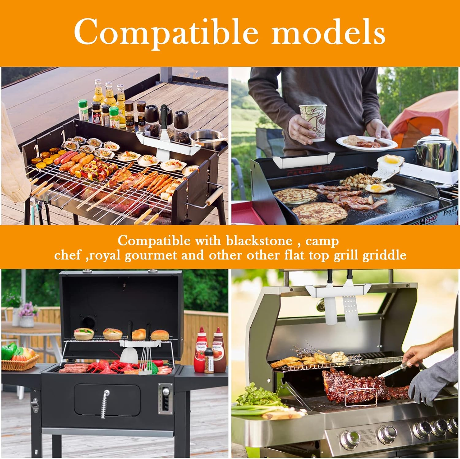 AUAUY 2 Pack Stainless Steel Griddle Spatula Stand, Grill Barbecue Tool Rack Hold Rack Griddle Accessories Holder for Blackstone, Camp Chef, Royal Gourmet, Outdoor Camping Picnic BBQ Essentials image number 1