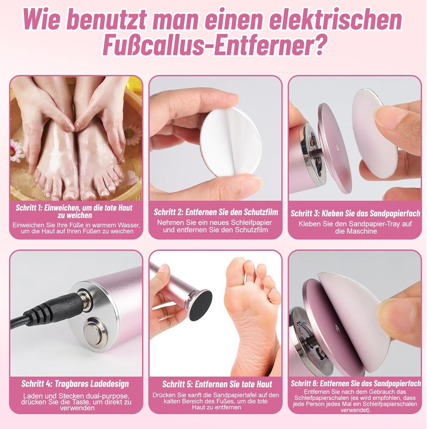 Electric Callus Remover - Rechargeable Removal Callus Remover Electric with 60 Sandpaper Discs, Foot Replacement Rollers, Callus Remover for Dead Skin image number 5