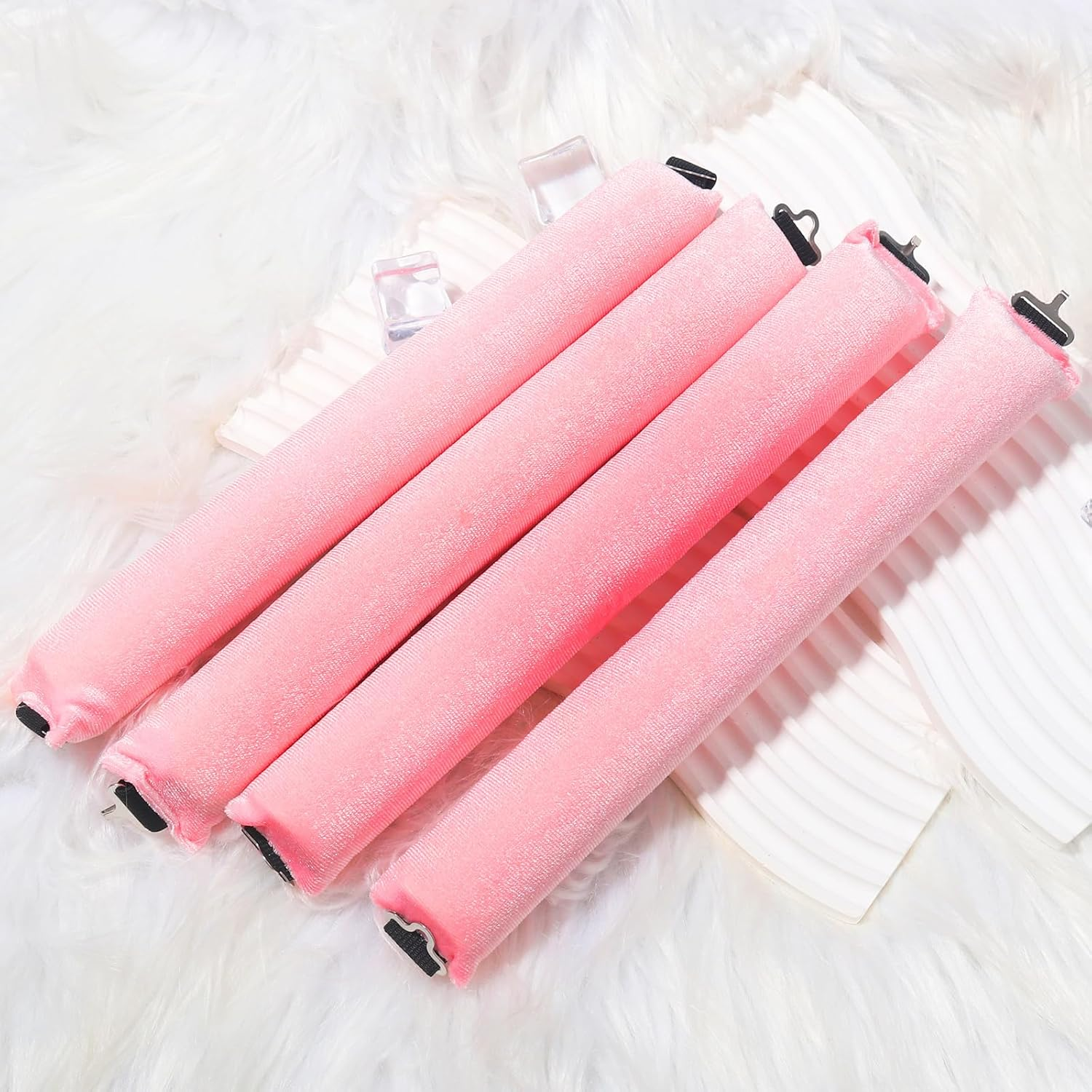 Heatless Hair Curler Rod Headband for Hair Styling, Sleep Overnight Heatless Curling Rollers Set Styling Tools, 4 Pack Pink Curling Rods with One Silk Head Scarf image number 2