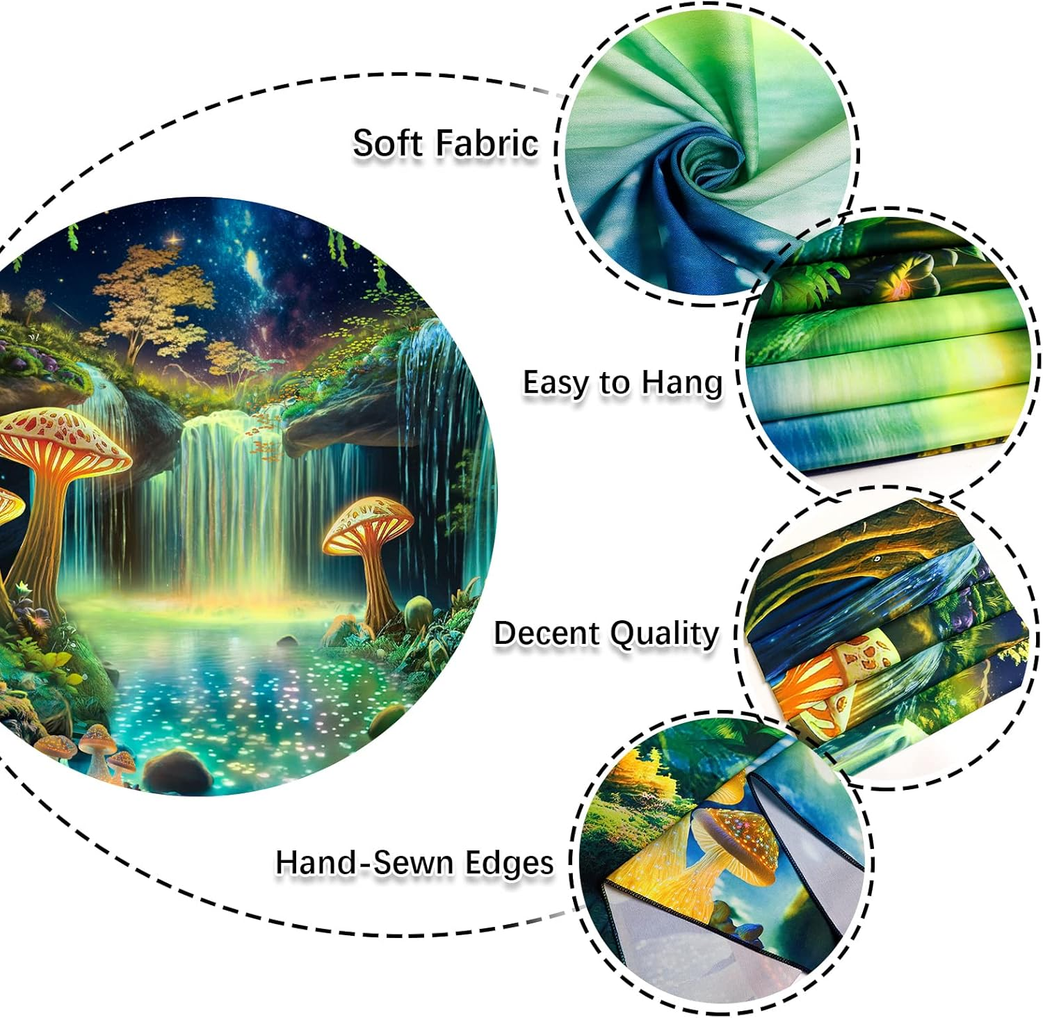 Blacklight Fantasy Forest Tapestry UV Reactive Waterfall Tapestries Starry Sky Tapestry Neon Nature Plant Wall Hanging Decor for Home image number 3