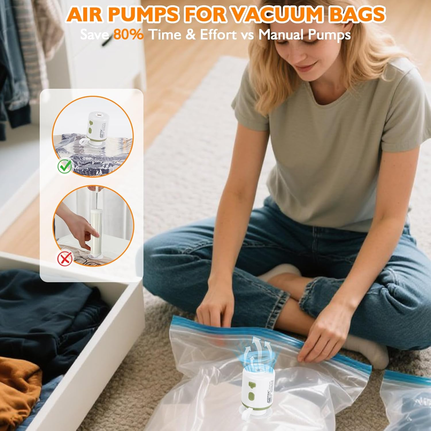 AGPTEK Air Pump for Inflatables,5.5Kpa Portable Air Pump with Led Light,1600Mah Rechargeable Battery and Magnetic Design Mini Pump Camping Light 5 Nozzles for Air Mattress, Inflatable Float - Grey image number 4