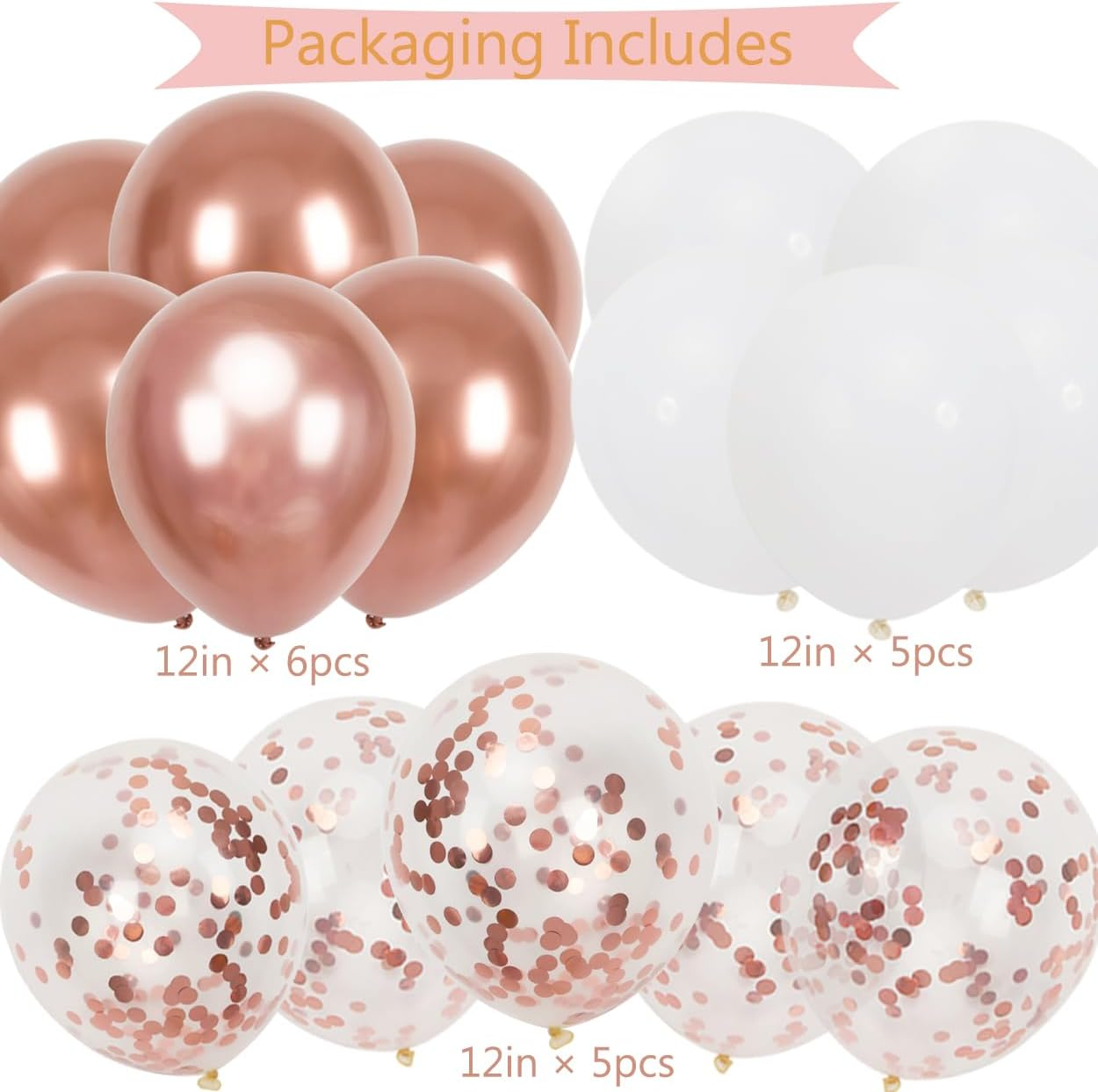 Happy Birthday Banner, Rose Gold Birthday Decoration, 16 Pcs 12 Inch Happy Birthday Balloons with 2 Ribbons for Girl and Women Birthday Party Decoration - Black image number 4