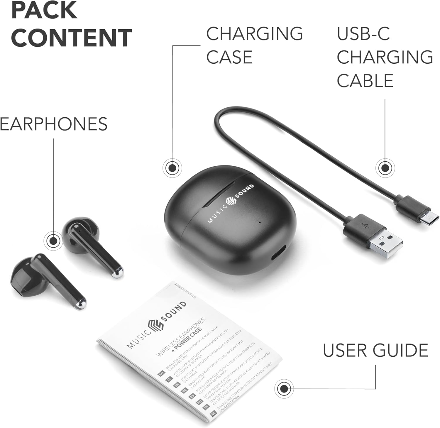 Music Sound - Breeze Wireless Bluetooth Earphones with Coloured Case and Touch Control, up to 20 Hours Playback Time, Automatic Pairing, Capsule Design, Compact and Portable image number 5