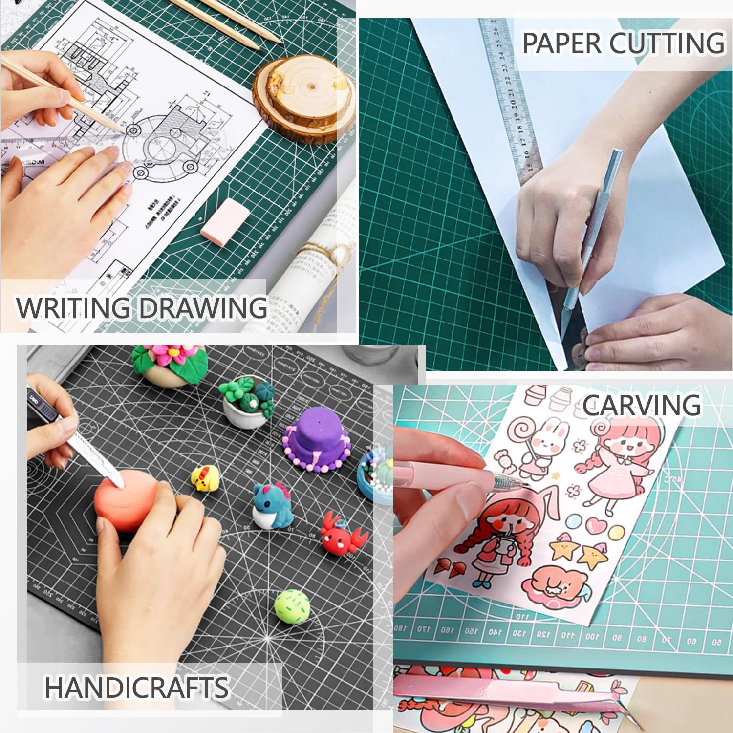 WALWAL Double-Sided Self Healing Cutting Mat, 11 Inches X 8 Inches Base for Quilting, Sewing Ideal for Sewing Crafts Hobby(A4,Green) image number 3