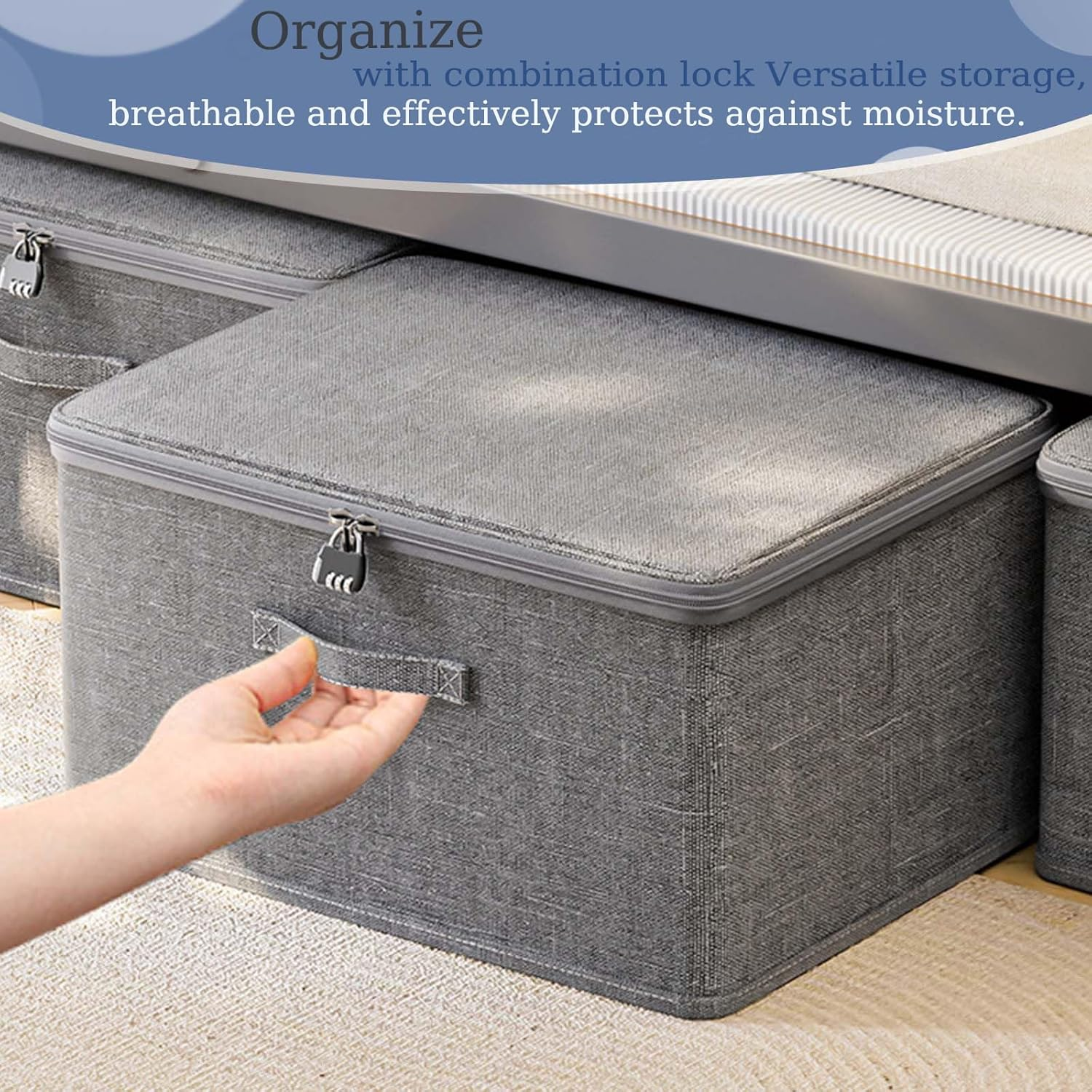 Euky Place Lockable Storage Box of Discreet Utility, Middle Gray Lock Box with Zipper and Handle, for Private Toys, Files Documents, Cards, Cash Accessories Foldable Fabric Clothing(38*25.5*16Cm) image number 6