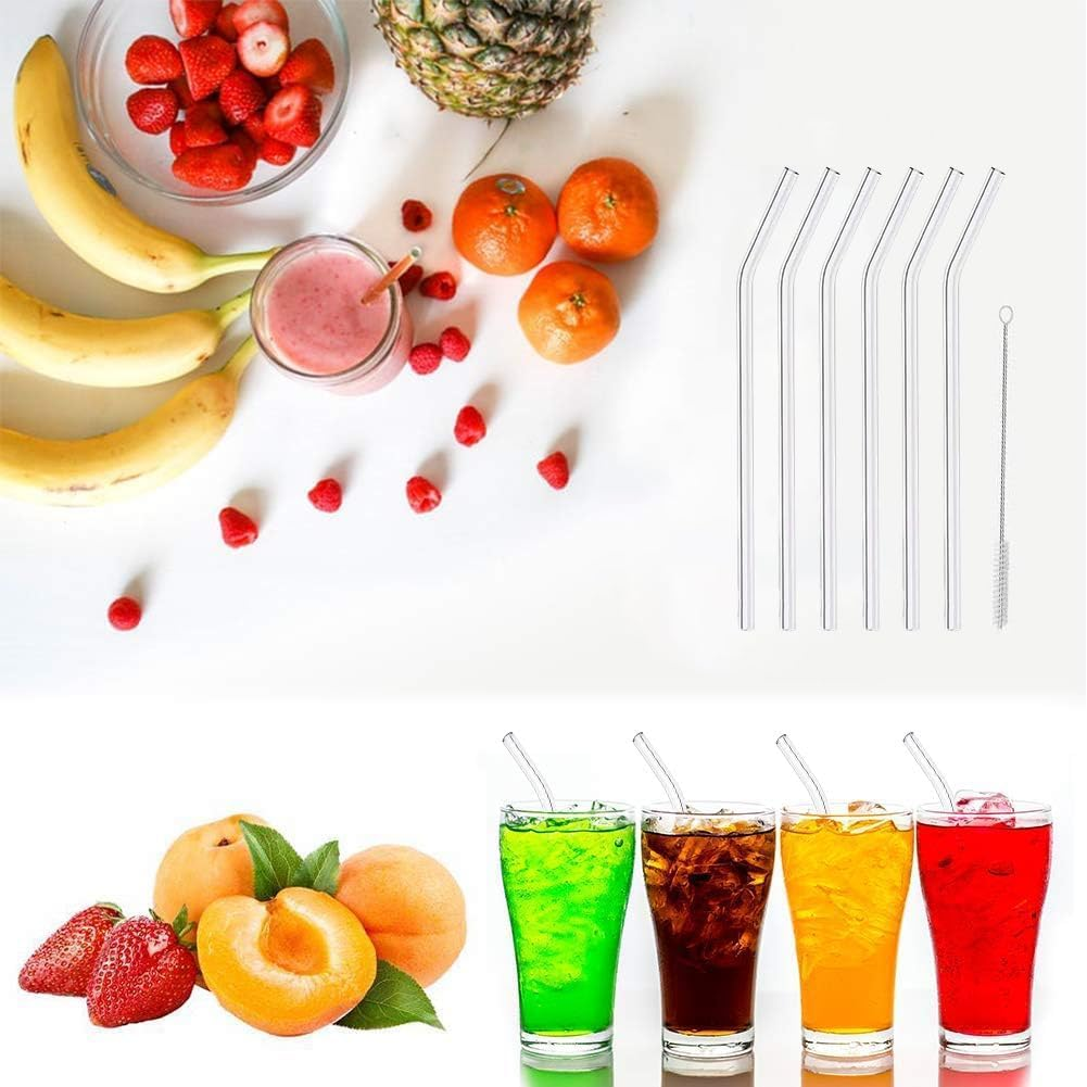 DAMCONME Glass Straws 6 Pack, Reusable Clear Drinking Straws-6 Bent Straws with 1 Clean Brush-Plastic-Free Cleaning Brush - Dishwasher Safe -Suit 16 Oz Glass Cup for Smoothies Cocktails Mojito Ect image number 6