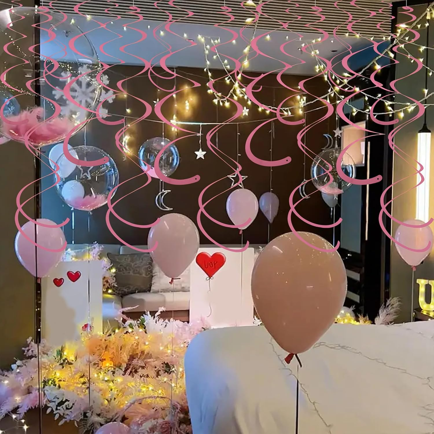 OJIOUI 28Pack Colorful Ceiling Swirl Foil Decorations Hanging Plastic Streamer Themed Swirl Party Decoration for Wedding Birthday Graduation Wedding Celebration Baby Shower Party (Pink) image number 6