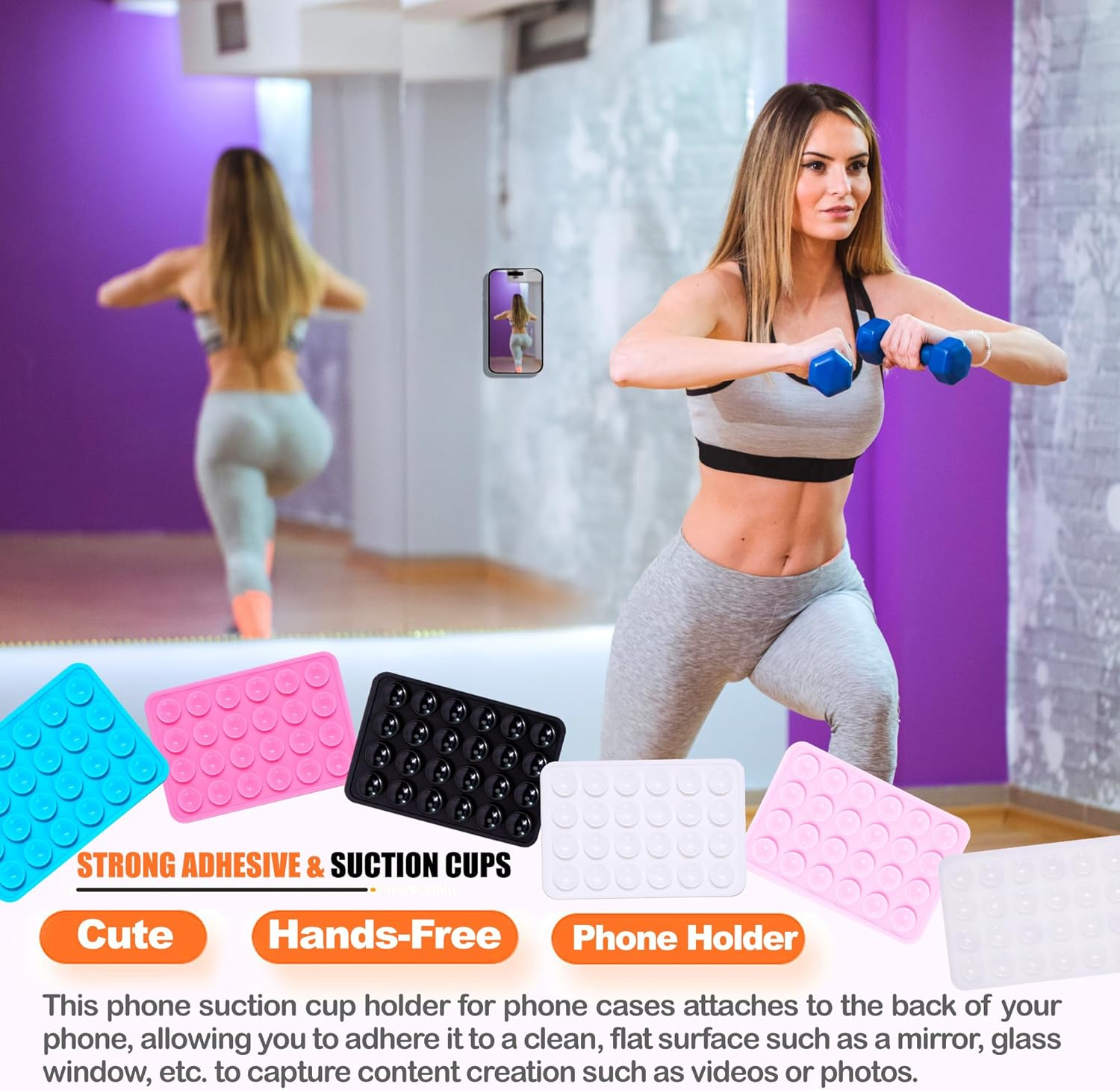 Suction Phone Case Mount, 2Pcs Silicone Phone Suction Grip Compatible with Iphone and Android Cases, Anti-Slip Hands-Free Mobile Accessory Holder, Sticky Phone Grip for Tiktok Videos and Selfies - 2Pcs-Black image number 4