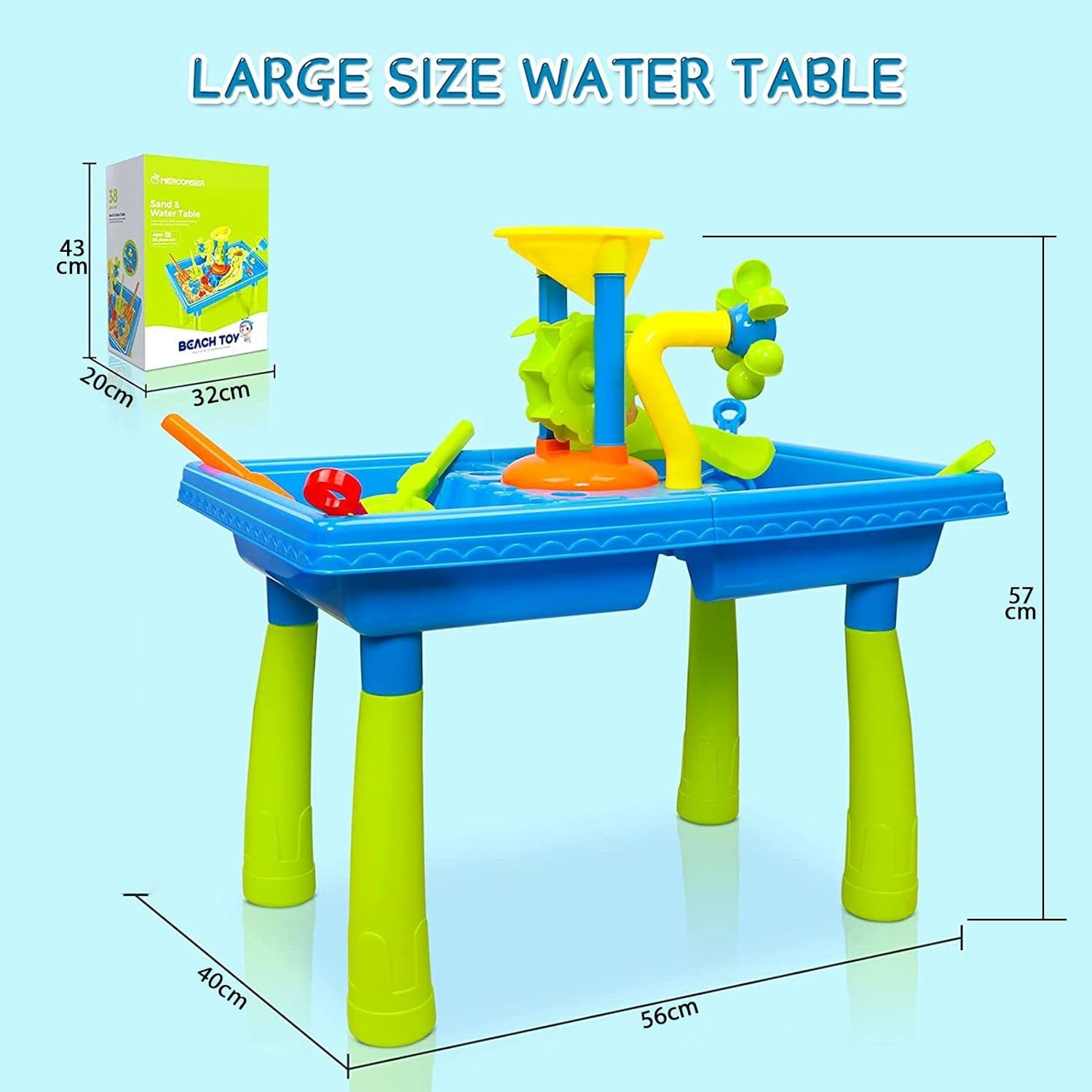 KIDBOT 2 in 1 Kids Sand and Water Play Table ， Kidbot Sand Table, Indoor Outdoor Bench Sandpit Swimming Pool Toys Activity Set,39Pcs Accessories,56 X 40 X 57Cm image number 5