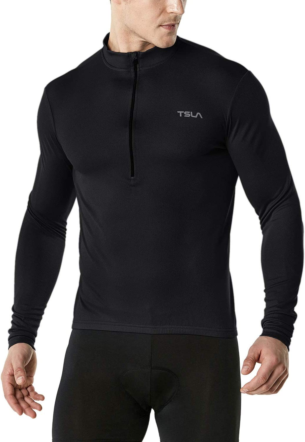 TSLA Men'S Long Sleeve Bike Cycling Jersey, Quick Dry Breathable Reflective Biking Shirts with 3 Rear Pockets