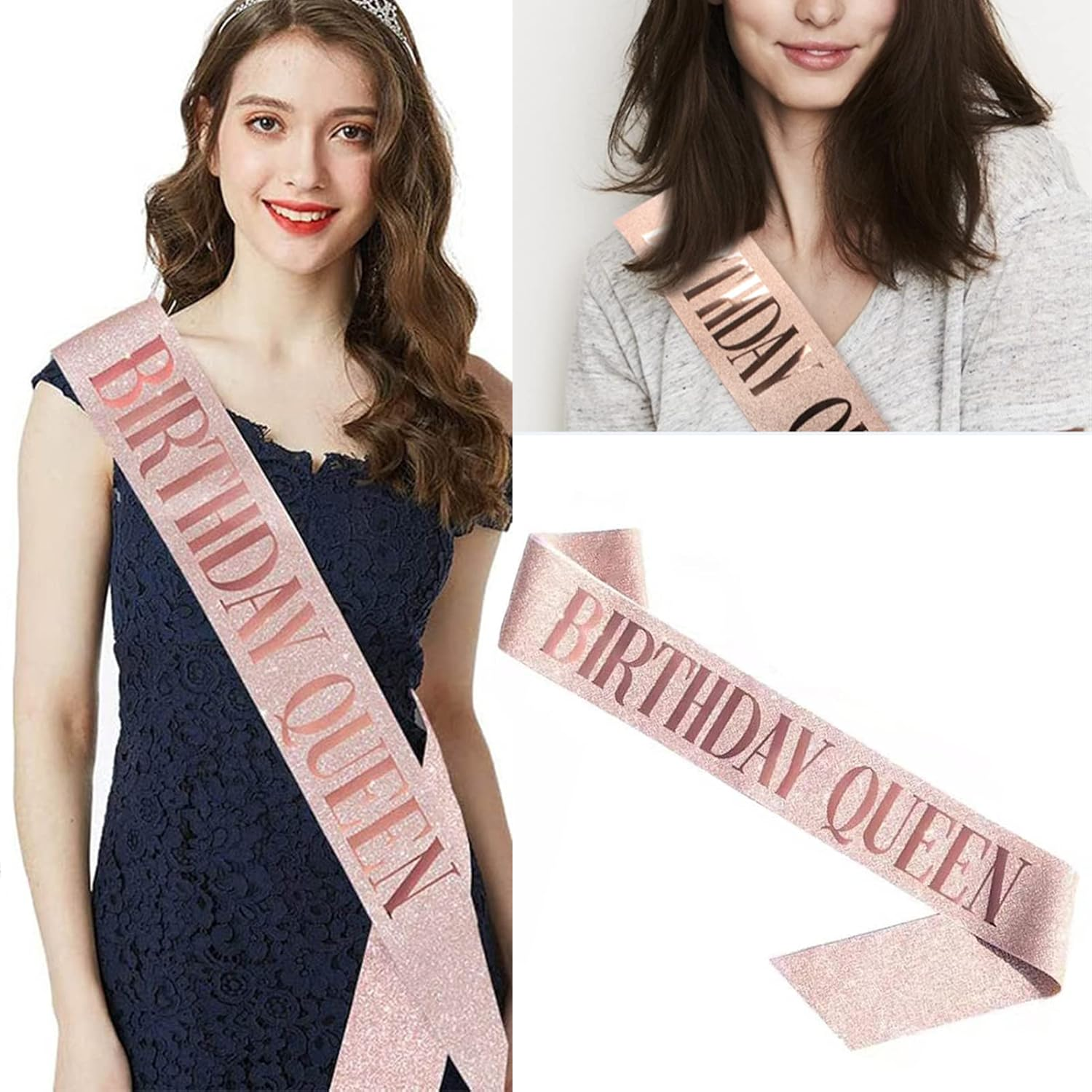 BLUPLE Birthday Queen Sash Rose Gold-Queen, Elegant Birthday Sash for Women & Girls, 'Birthday Girl' Message, One Size Fits All, Adjustable, Pack of 1 image number 6