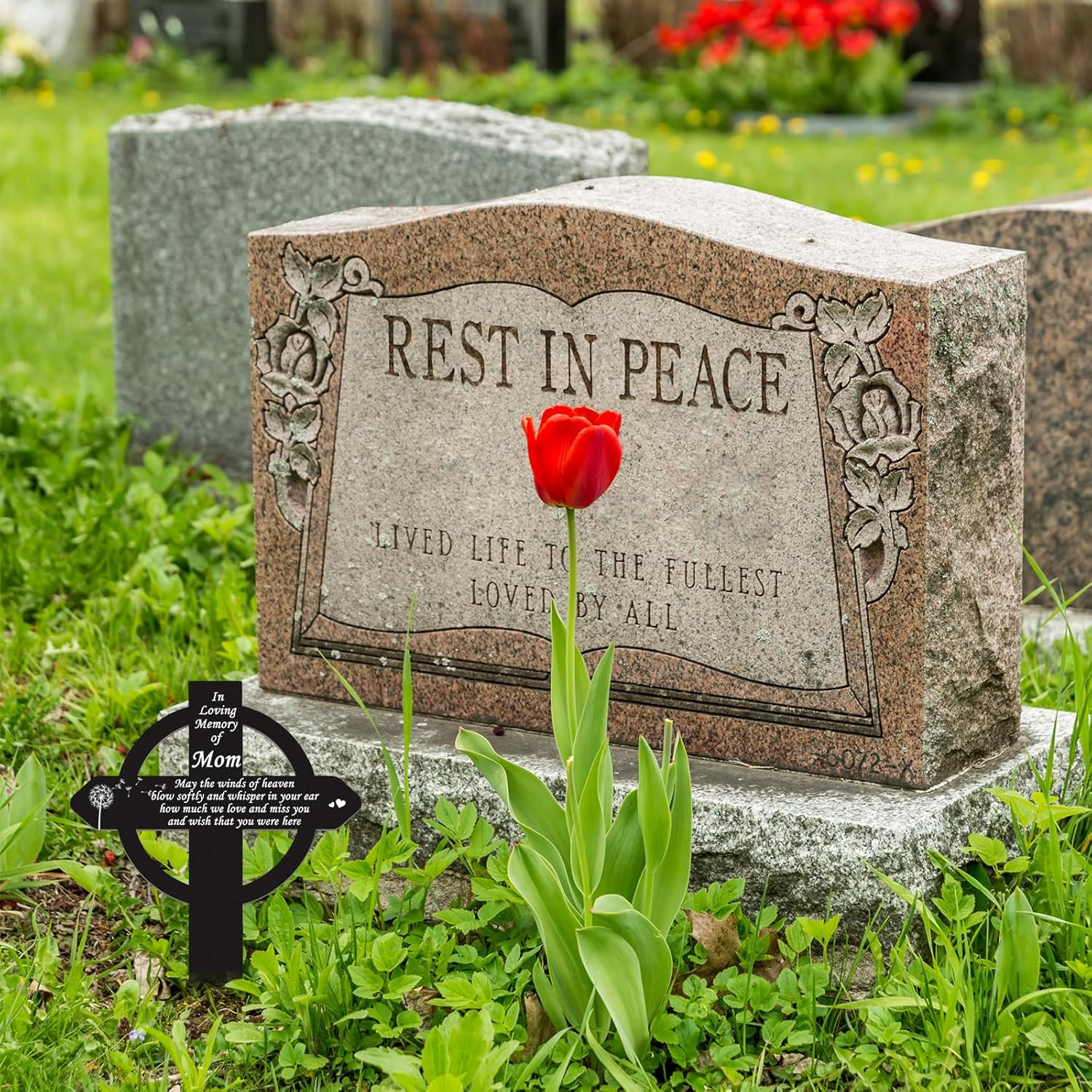 Buryeah Cross Memorial Stakes Grave Decorations for Cemetery Metal Plaque Markers Cross Plaques Sympathy Garden Stake Waterproof Garden Cemetery for Grave Yard (Mom) image number 6