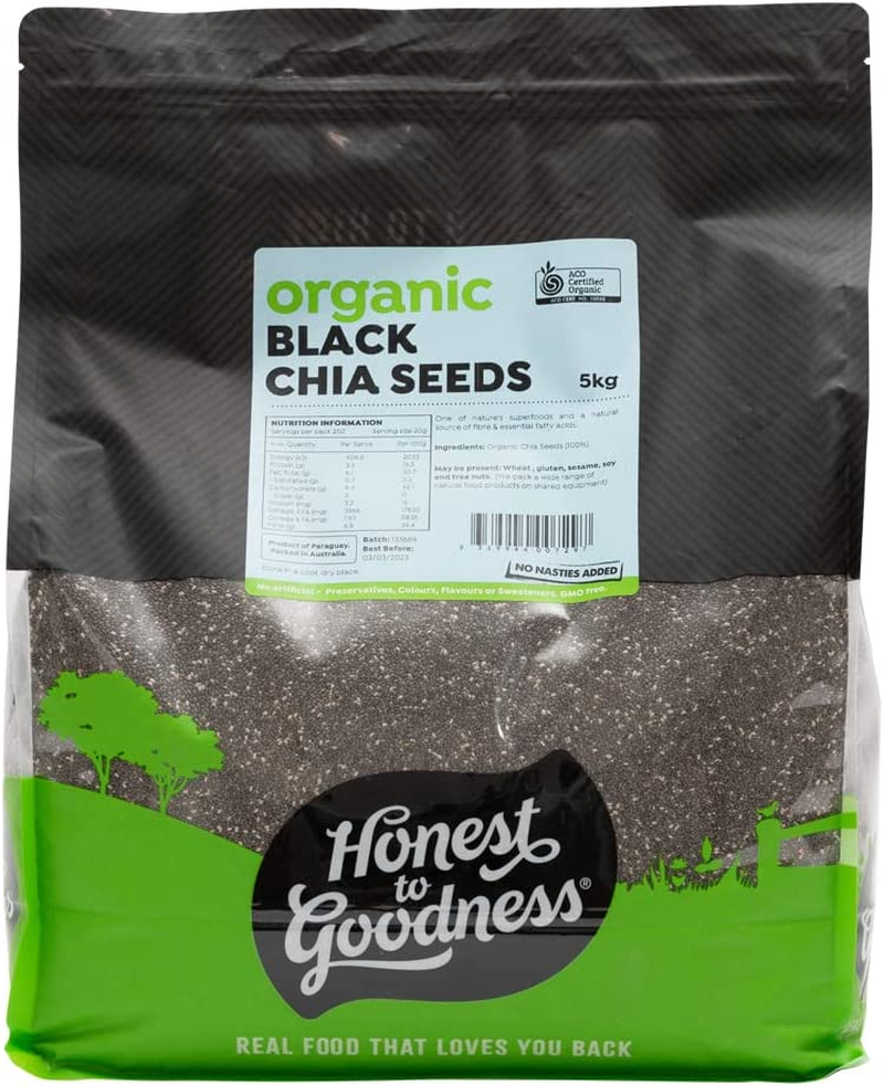 Honest to Goodness, Organic Black Chia Seeds, 1 Kilogram - Indulge in the Delightful Texture of These Tiny Seeds, a Perfect Nutrient-Rich Addition to Any Diet.