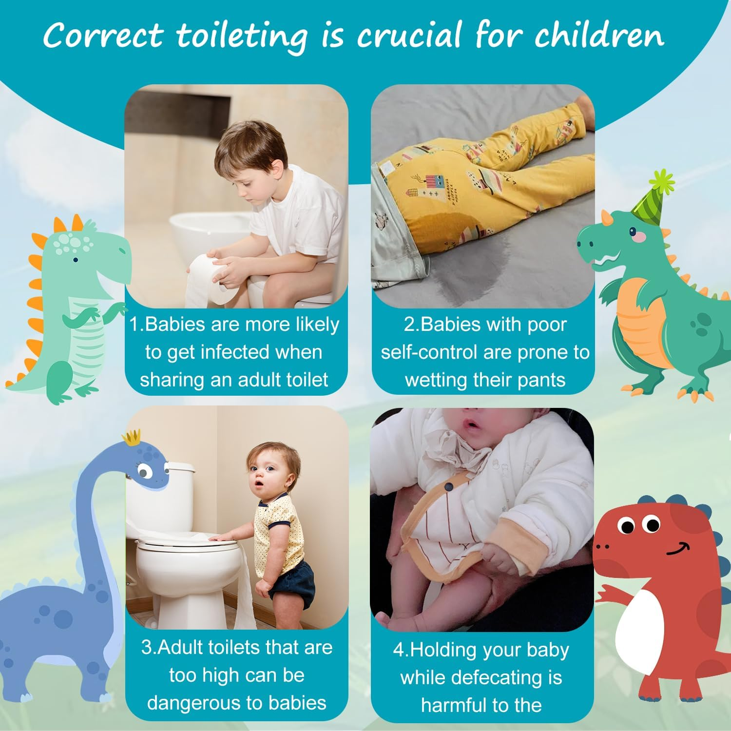 Dinosaur Potty Training Seat for Toddlers with Non-Slip Rubber Base, 110Lbs Capacity, Portable Travel Potty for Boys & Girls, Baby Potty Training Toilet Seat, Toilet Seat for Toddler (Blue)