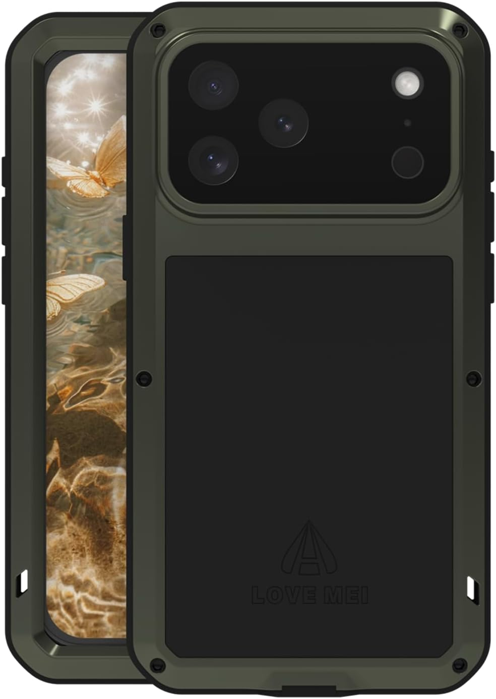 LOVE MEI Compatible with Iphone 17 Pro Max Case, Outdoor Sports Waterproof Military Heavy Duty Shockproof Dust/Dirt Proof Hybrid Aluminum Metal+Silicone+Tempered Glass Full Body Metal Cover (Black)