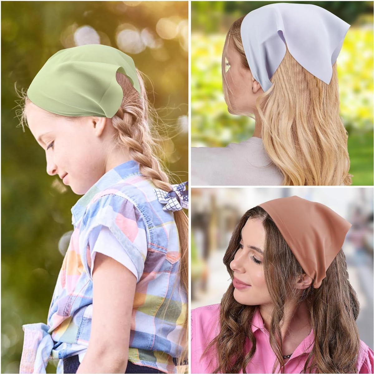 Jjiaolinin Head Scarf, 5 PCS Boho Triangle Headbands Pure Color Chiffon Head Kerchief Hair Bandanas Wide Turban Hair Scarfs Elastic Hair Band, for Women and Girls image number 2