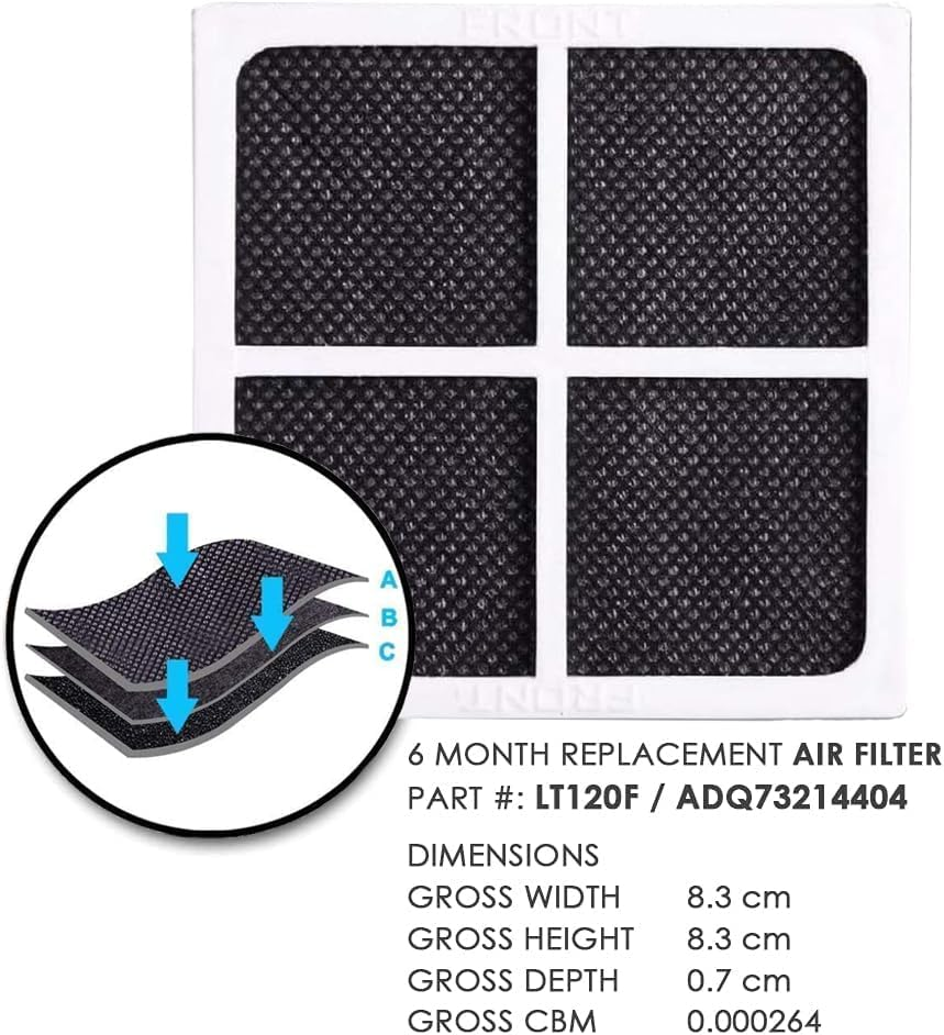 Refrigerator Fresh Air Filter Replacement for LG LT120F ADQ73214404 ADQ73334008 GS-D665BSL GS-D665PL GF-AD910SL GF-B590PL Pure N Fresh F/LM/LS Series Fridge Fresh Air Filter, 4-Pack Included image number 1