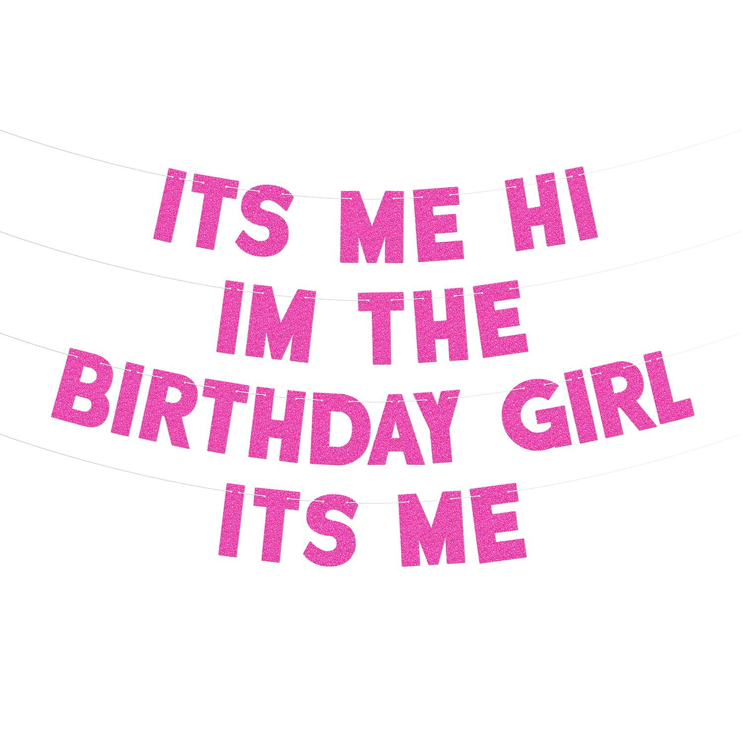 Pre-Strung Birthday Banner It'S Me Hi I'M the Birthday Girl It'S Me Glitter Pink Banner for Taylor Swifties Birthday Party Decoration image number 2