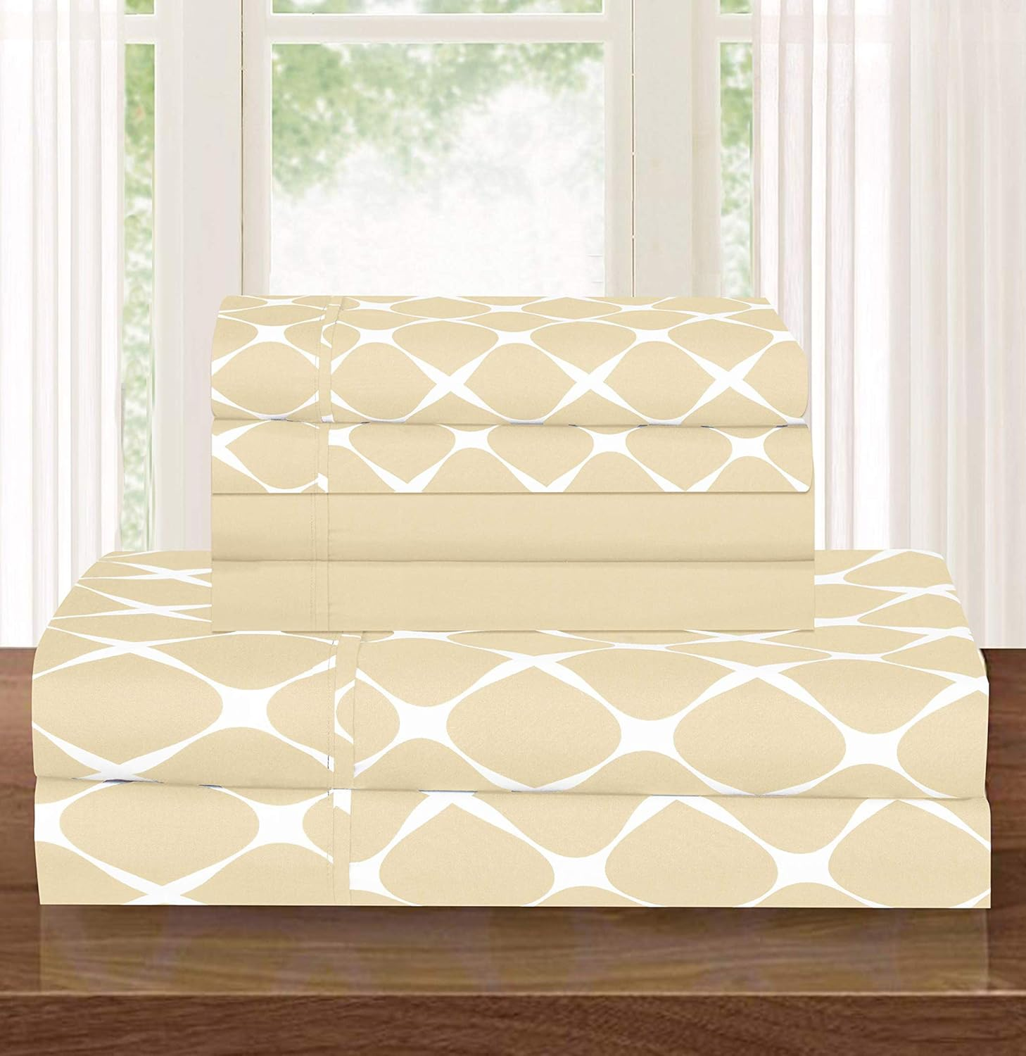 Elegant Comfort Luxury Softest and Coziest 6-Piece Bed Sheet Set, Wrinkle Resistant Milano Trellis Pattern - 1500 Thread Count Egyptian Quality Coziest Bedding Set, Black, King image number 2