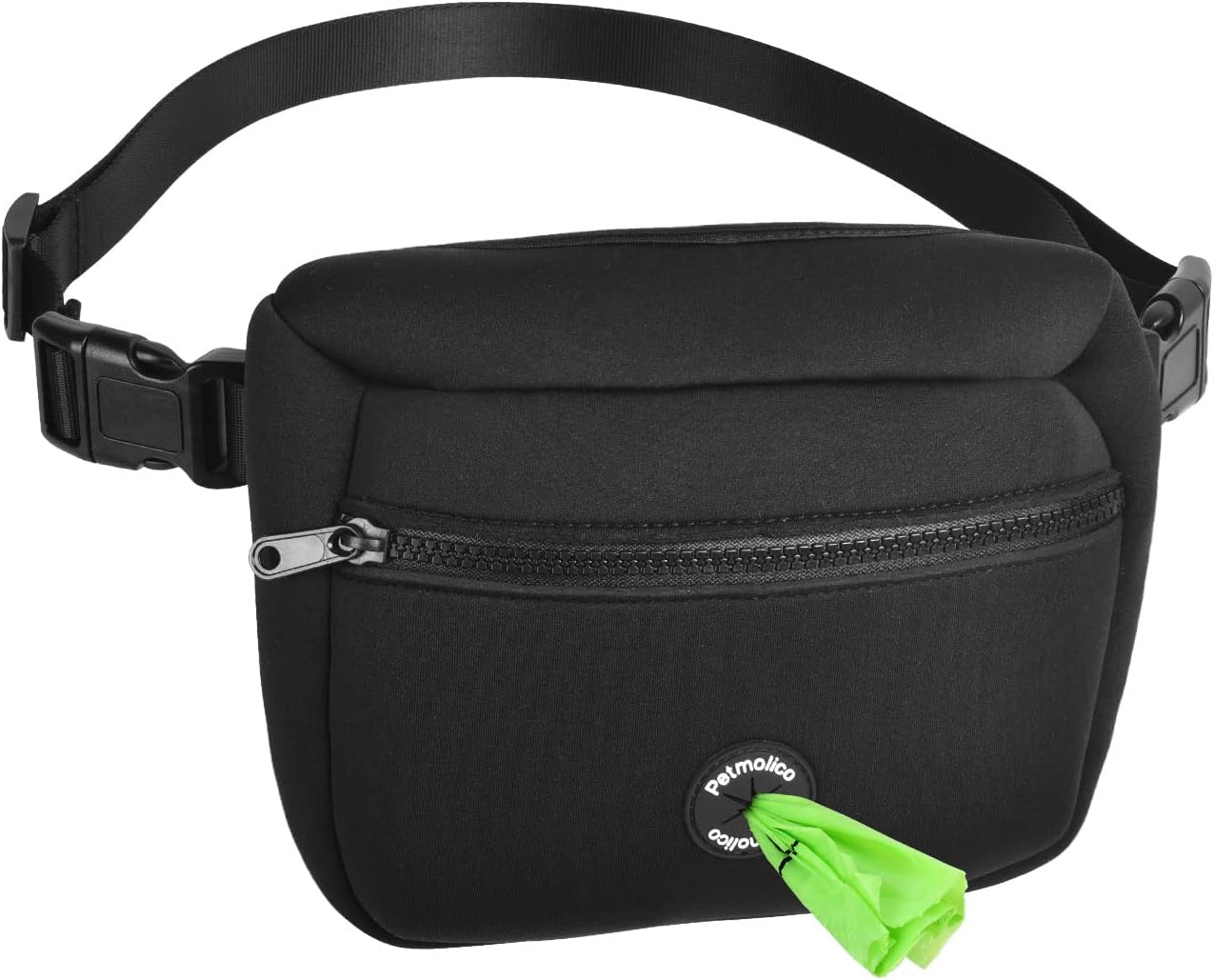 Petmolico Neoprene Dog Treat Pouch, Auto Closed Dog Training Pouch Fanny Pack Wasit Bag with Dog Poop Bag Dispenser for Hands-Free Dog Walking, Black