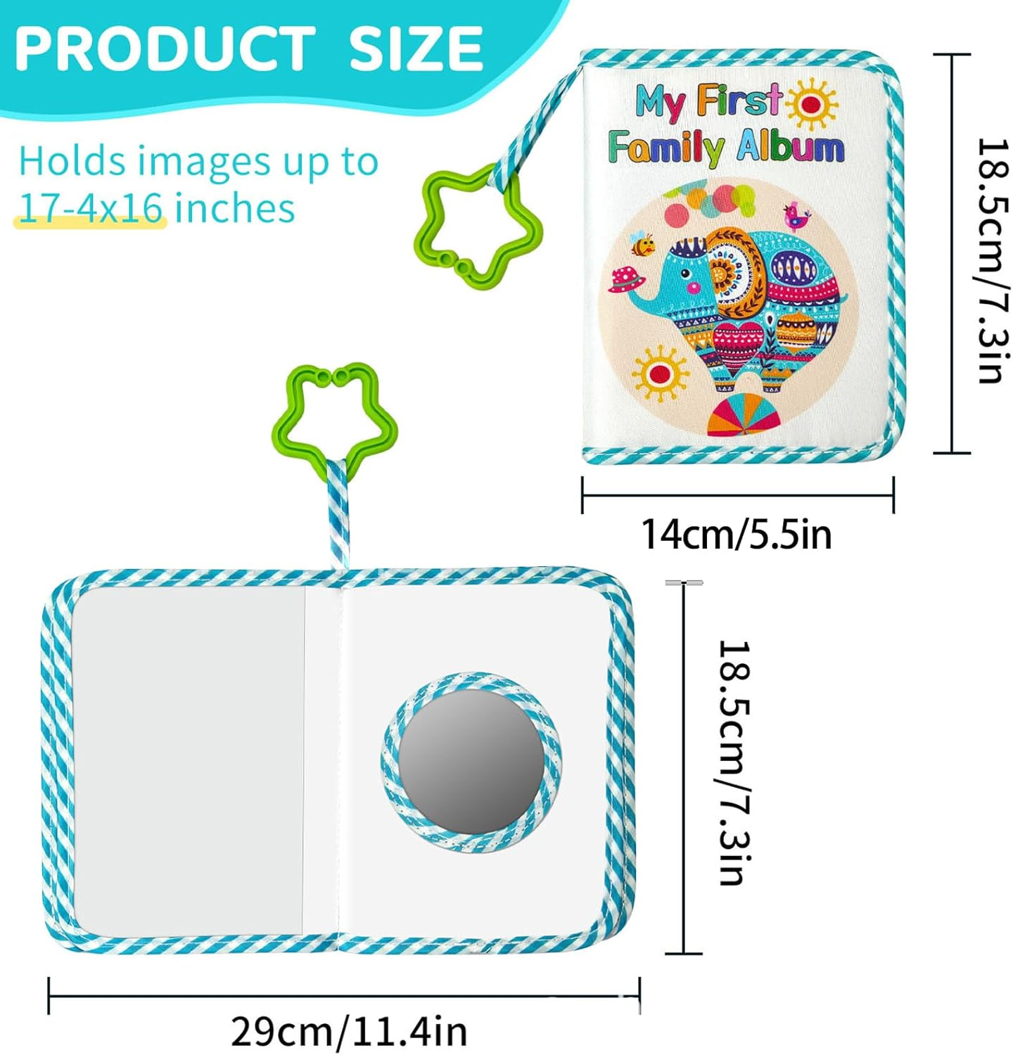 Baby Photo Album - Babies Photo Book Albums | Animal Pattern Soft Memory Books with Star Hook | Keepsake Record Books | Holds 17 Photos for Family New-Borns image number 4