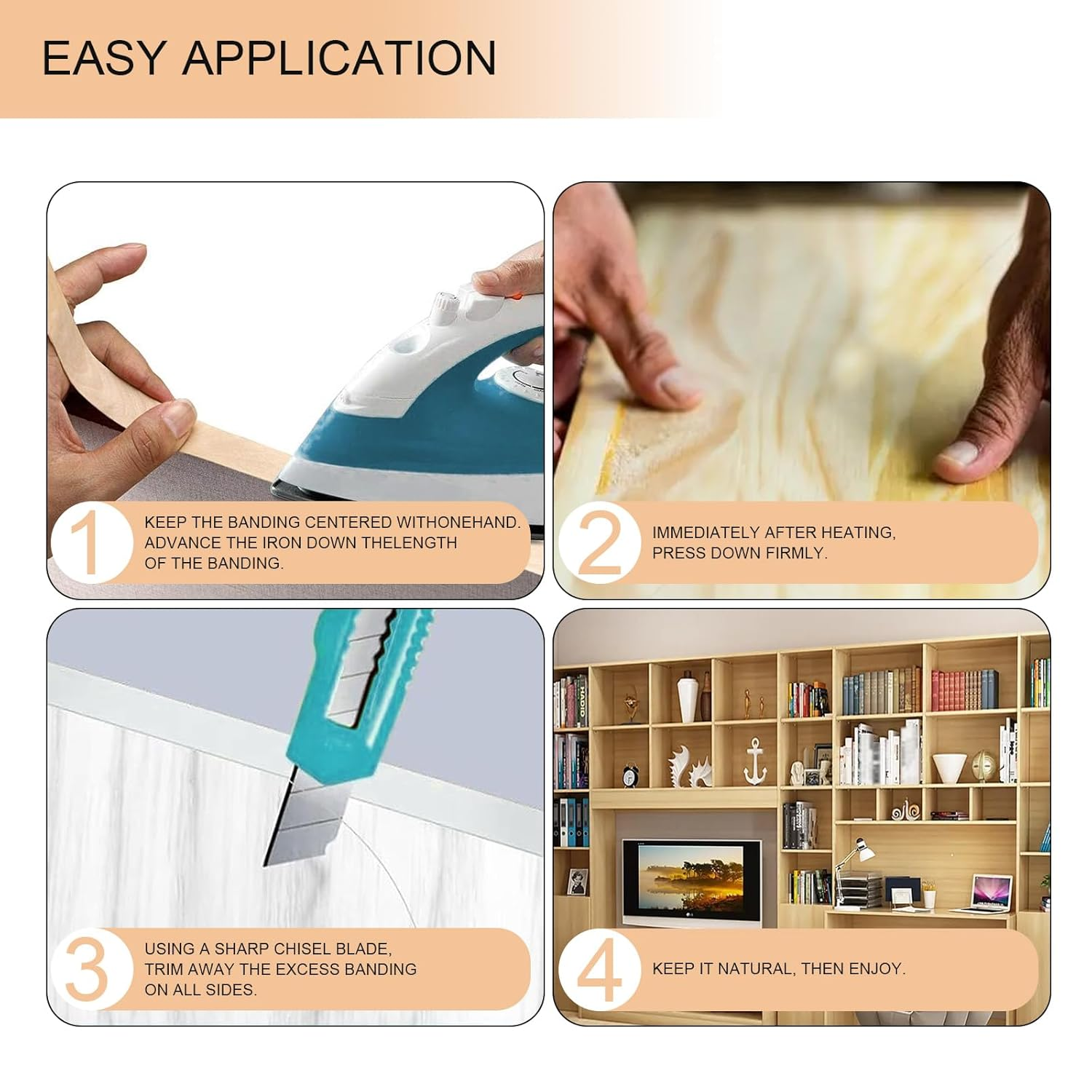 PNXKTXO Oak Edge Banding 2 Inch X 50Ft Roll Wood Veneer Edging Strips Real Tape Banding for Cabinet Furniture Repair image number 4