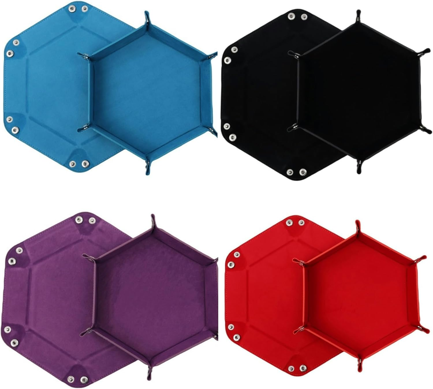 Hilleo DND Dice Tray 4Pcs Hexagon Portable Folding Dice Rolling Tray for Dungeons and Dragons MTG RPG Role Playing Table Games and Dice Games (Red Green Brown and Purple)
