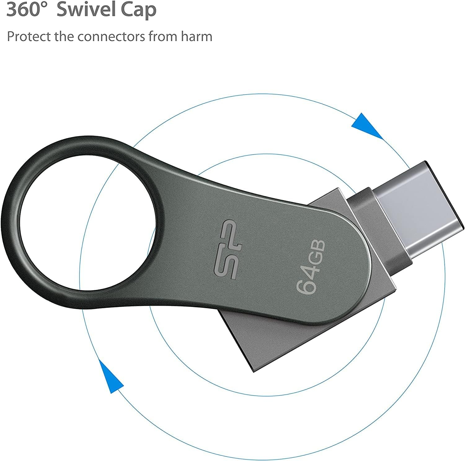Silicon Power 128GB Dual USB-C USB-A Flash Drive, Metal Casing Dustproof Waterproof Design with Keychain Hole Key Ring, USB 3.2 Gen 1 USB 3.0 OTG Type-C Type-A, Thumb Drive Pen Drive Memory Stick, Mobile C80 Series image number 3
