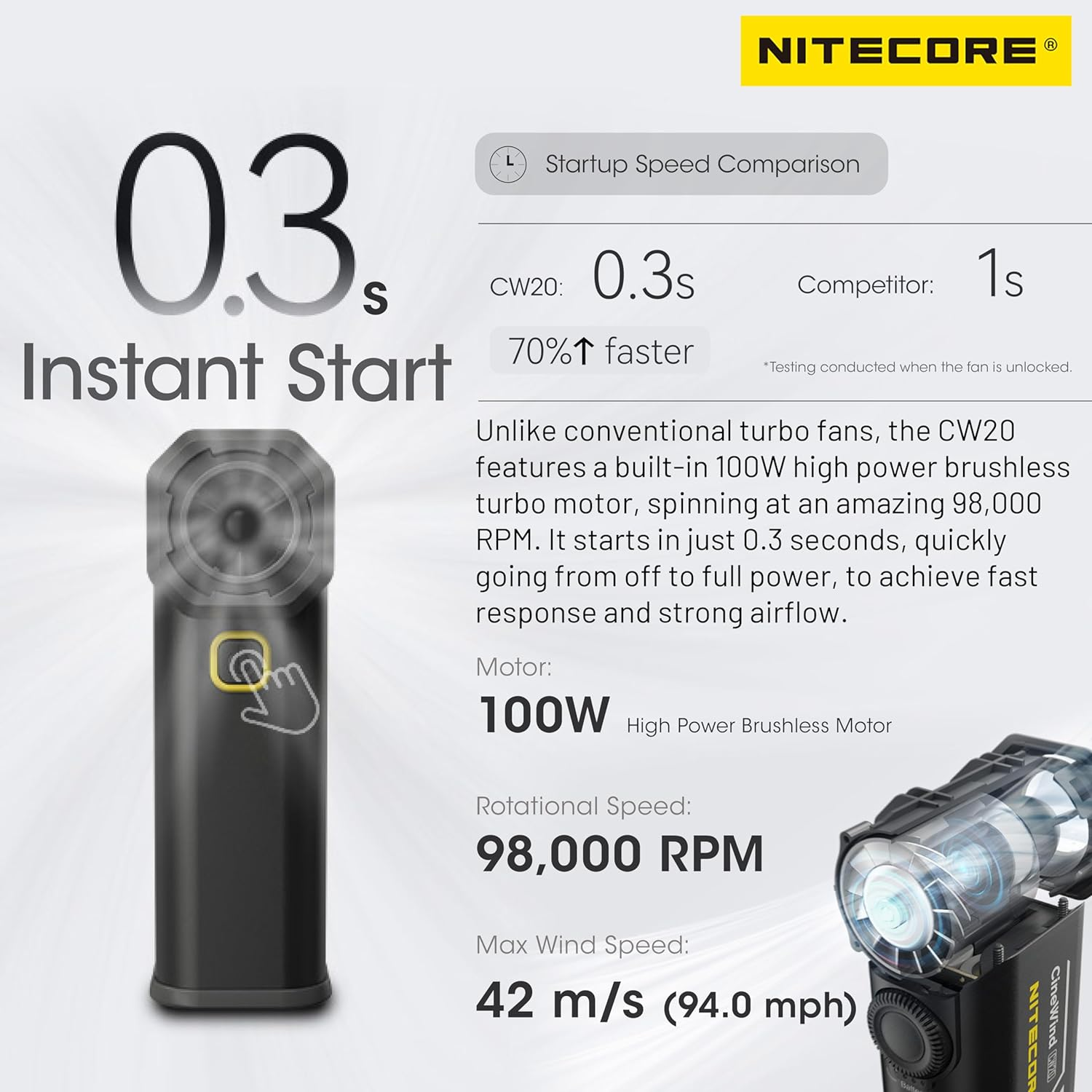 CINEWIND CW20 Pocket Photography Fan with Flat Nozzle, round Nozzle, Storage Case image number 1