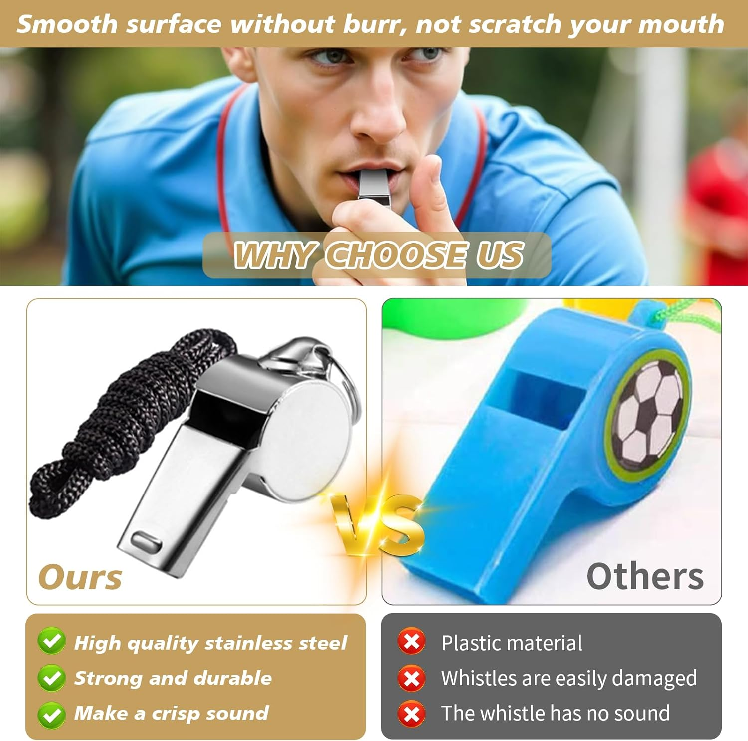 10 Pcs Metal Whistle with Lanyard &ndash; Loud & Crisp Sound Sports Whistles for Referees, Coaches, Teachers, Police, Survival, Training, Outdoor Sports, Gym, Lifeguard, Safety, Dog Training image number 6