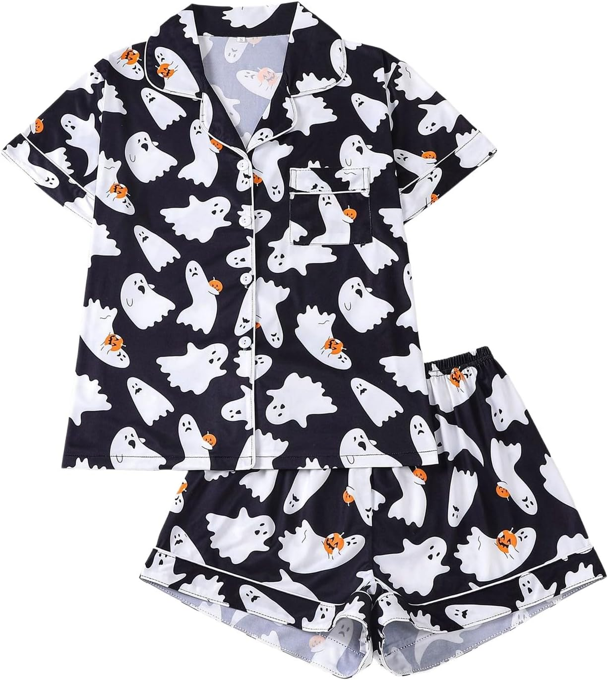 Halloween Pajamas Pjs for Women Cute 2 Piece Short Sets Short Sleeve Top and Shorts Sleepwear Halloween Pajamas Sets
