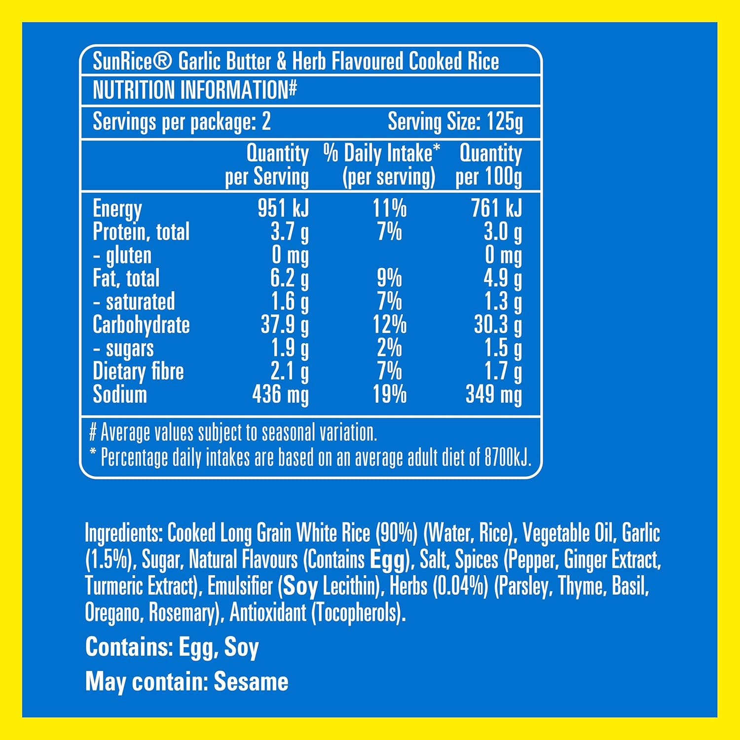 Sunrice Microwave Garlic Butter & Herb Flavoured Rice Cups 6X 2X125G image number 2