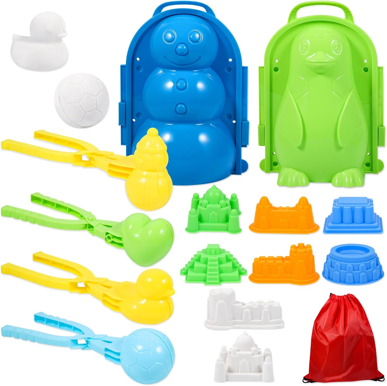JOLLYFUN Snowball Makers Kit for Kids, 13 Pcs Winter Snow Toys with Duck & Penguin, Snowman Molds, Carry Bag, Outdoor Snow Sand Castle Building Toys for Toddlers & Children image number 5