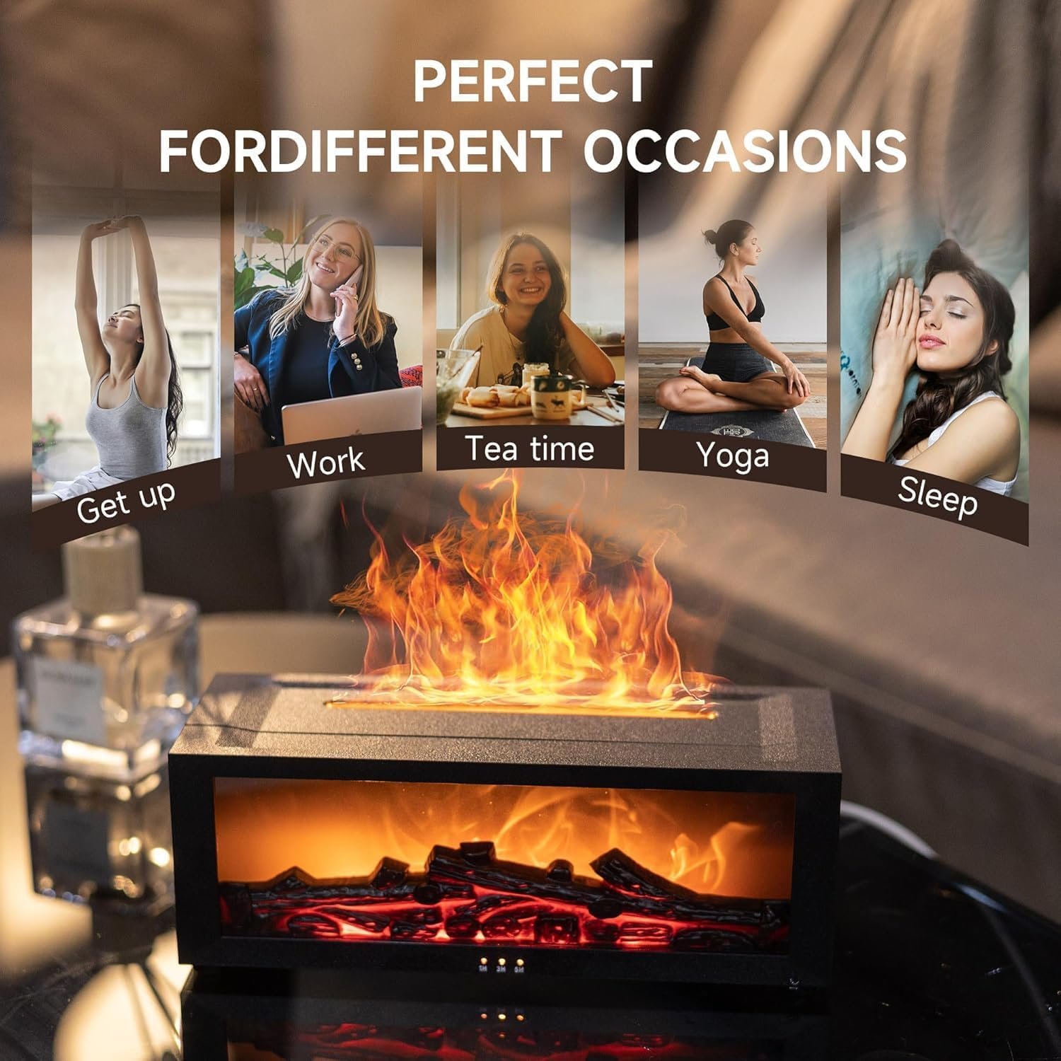 Humidifier - Fireplace Flame Air Diffuser Humidifier with 7 Colors, Timer, Flame Lamp, Super Quiet Design - Ideal Air Humidifier for Home,Bedroom,Office,Yoga image number 3
