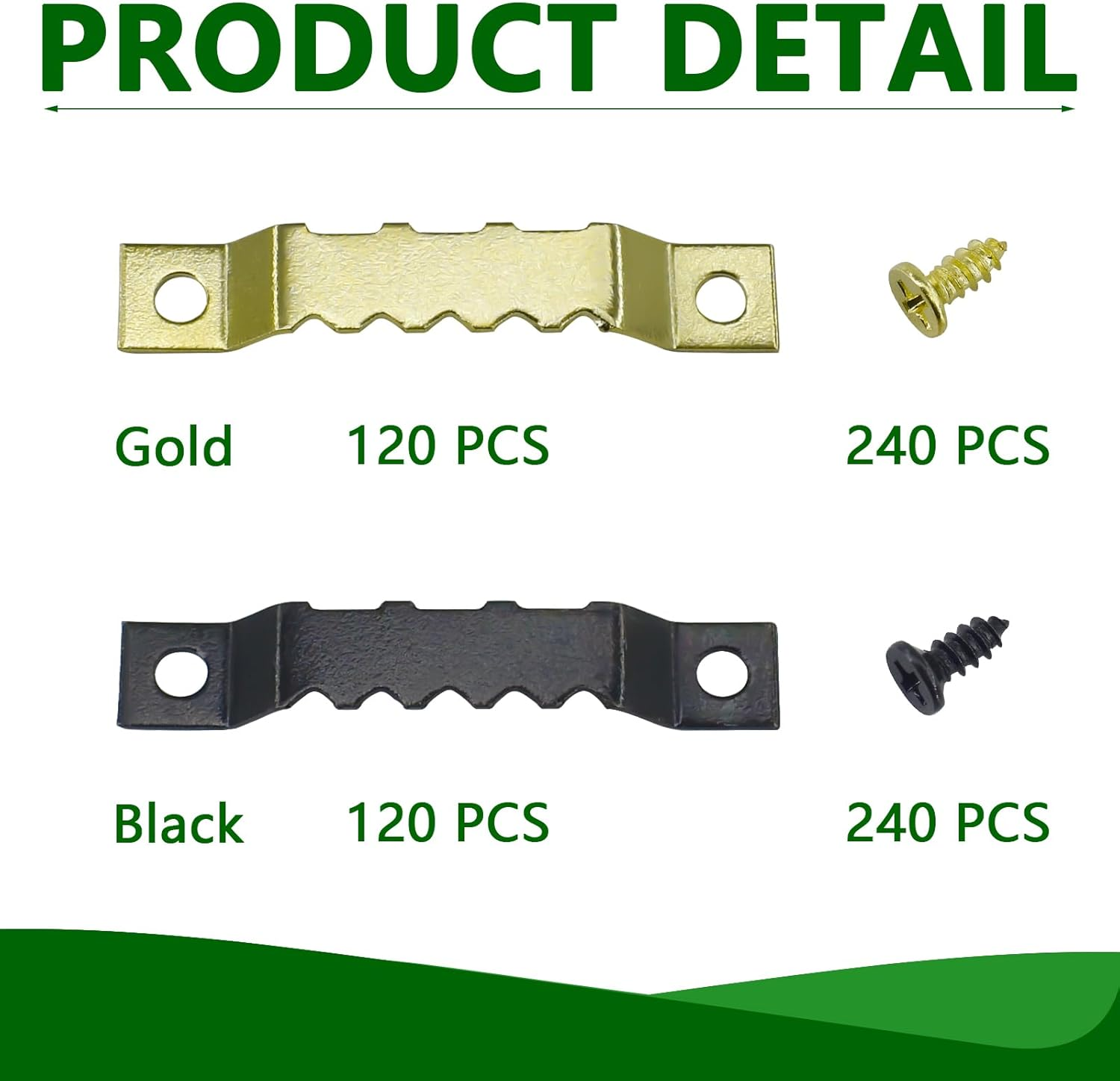 SHRJ 240Pcs Sawtooth Picture Hangers Metal Central Pressure Groove Black and Gold Zigzag Frame Hanger with Screws for Hanging Heavy Picture Canvas Paintings Photos Frame Board Clock Artwork Clipboard image number 4