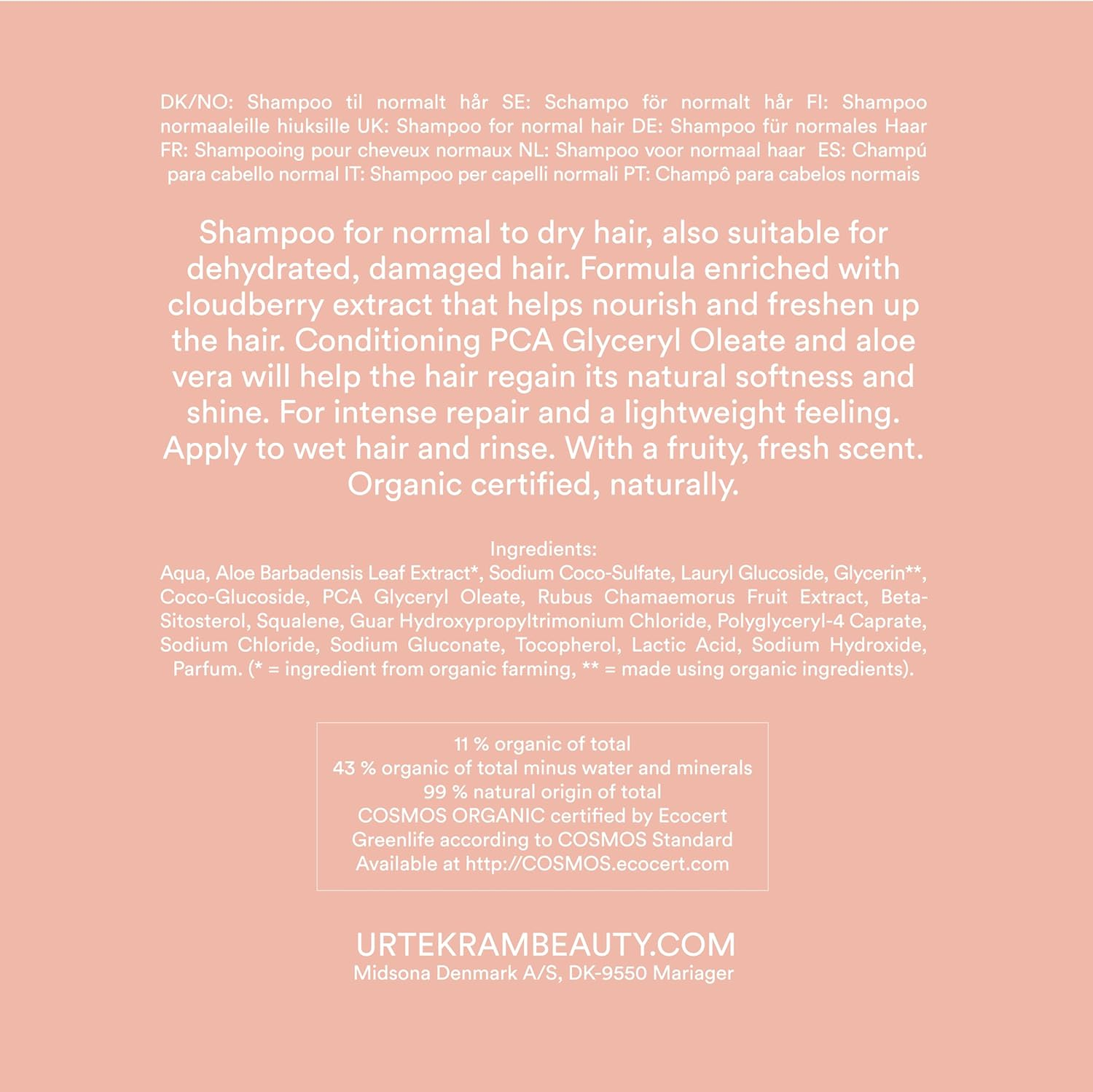 Urtekram Nordic Berry Shampoo - Moisturising & Repairing with Aloe Vera, Chia Seeds & Cloudberry - Care for Normal to Dry Hair - Vegan & Natural - 250 Ml image number 3