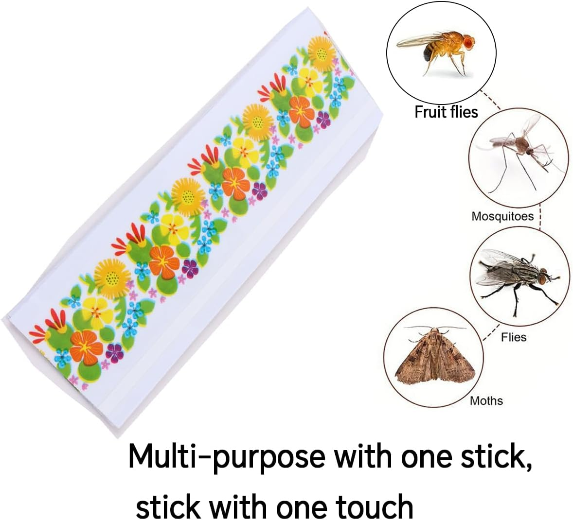 Window Fly Paper for Indoors Sticky,Fly Trap Indoor Non-Toxic & Odorless,Window Sunflowers Decoration Design Sticky Fly Trap Fly Tape 20 Pack (Flowers and Plants)