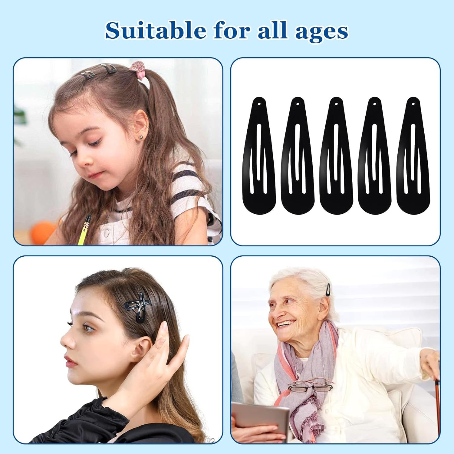 Hongien 30 Pcs Black Color 2 Inch Metal Snap Hair Clips Black Hair Clips for Girls Women Lady Non Slip Hair Barrettes（Black） image number 2