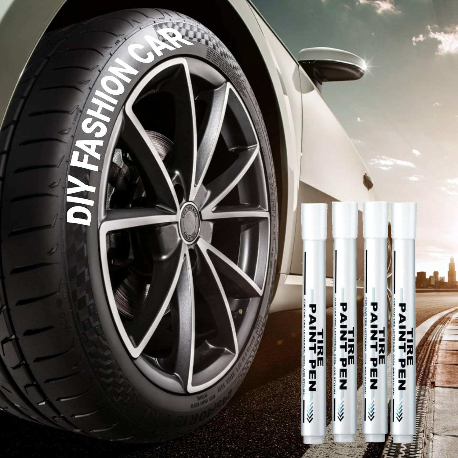 White Car Tyre Marker Pen, 4 Pieces, Fine Tip, Waterproof, Letter Print, 0.3Mm, Alcohol Ink Base, Tire Pen image number 4