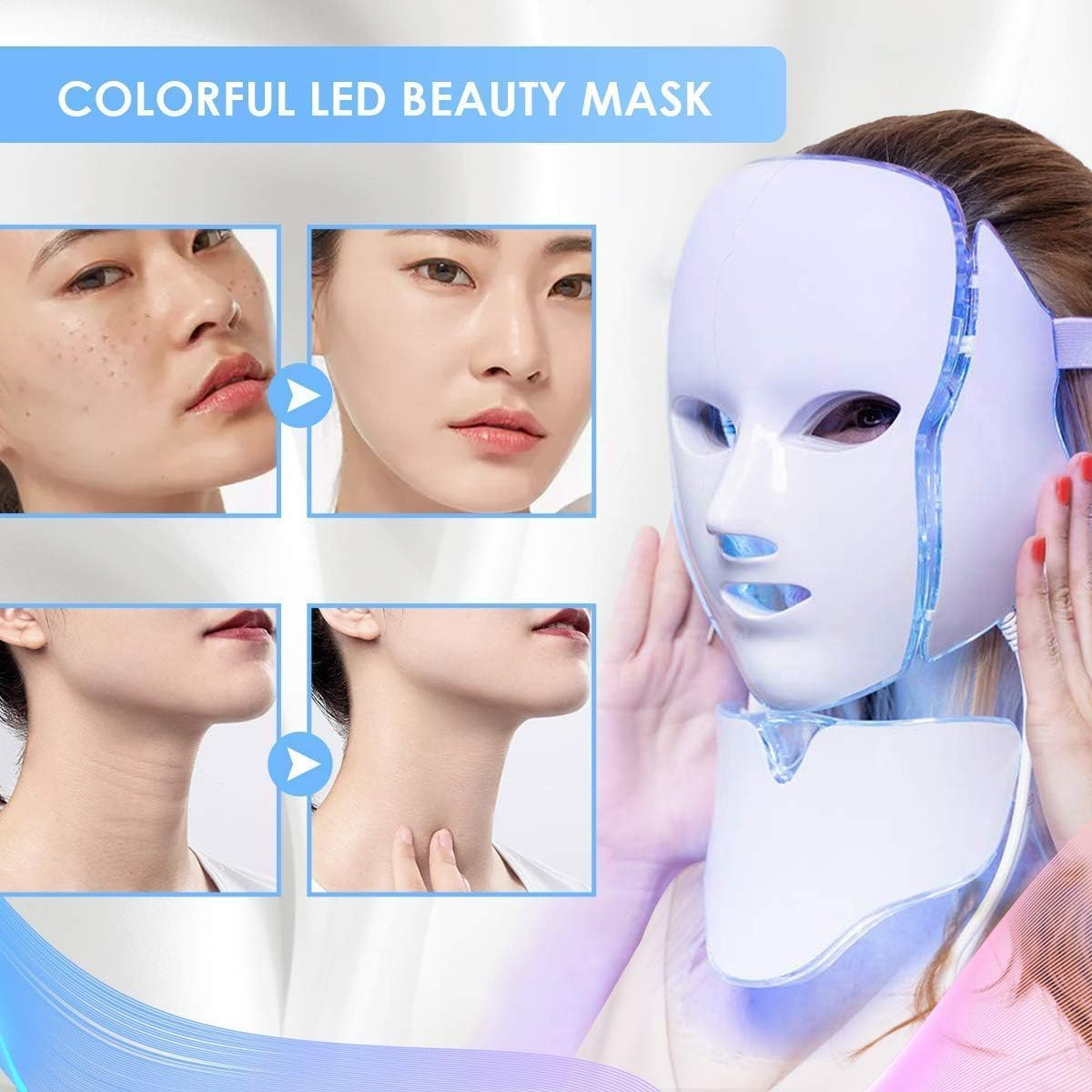 LED Light for Face, 7+1 Color Led Face Mask Light, Maintenance Skin Rejuvenation Facial Skin Care Mask, Home Skin Care Mask for Face and Neck image number 1